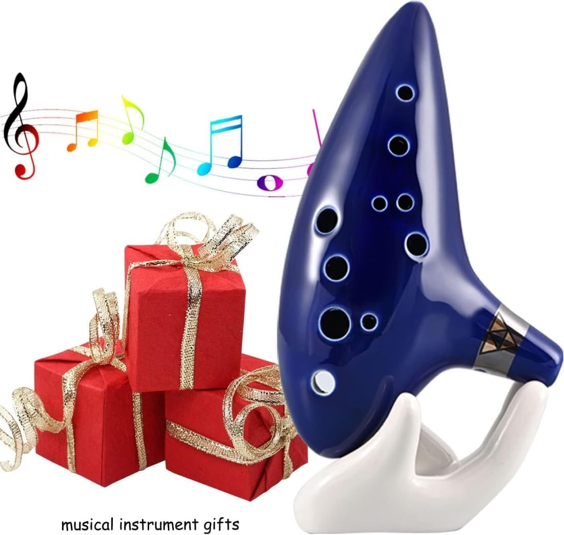 Ocarina Instrument 12 Hole Alto C Ceramic Ocarina with Songbook Bag Display Stand,Musical Instrument Kids Adults image number 3