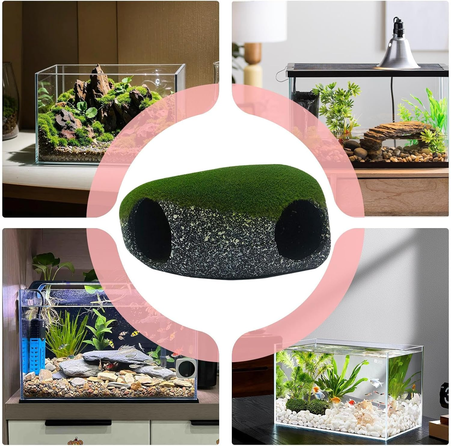 Fish Cave, 2 Holes Rock Shelter Decoration, Stones House, for Home Workplace Pet Store Freshwater Saltwater Terrarium Aquarium Corner Tanks - Large image number 3