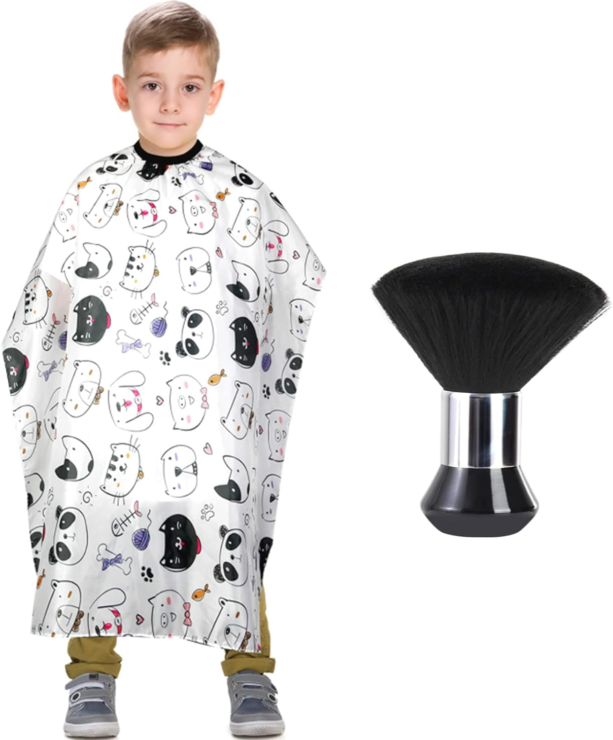 Kids Barber Cape with Neck Duster Brush, Professional Salon Hair Cutting Cape with Adjustable Snap Closure