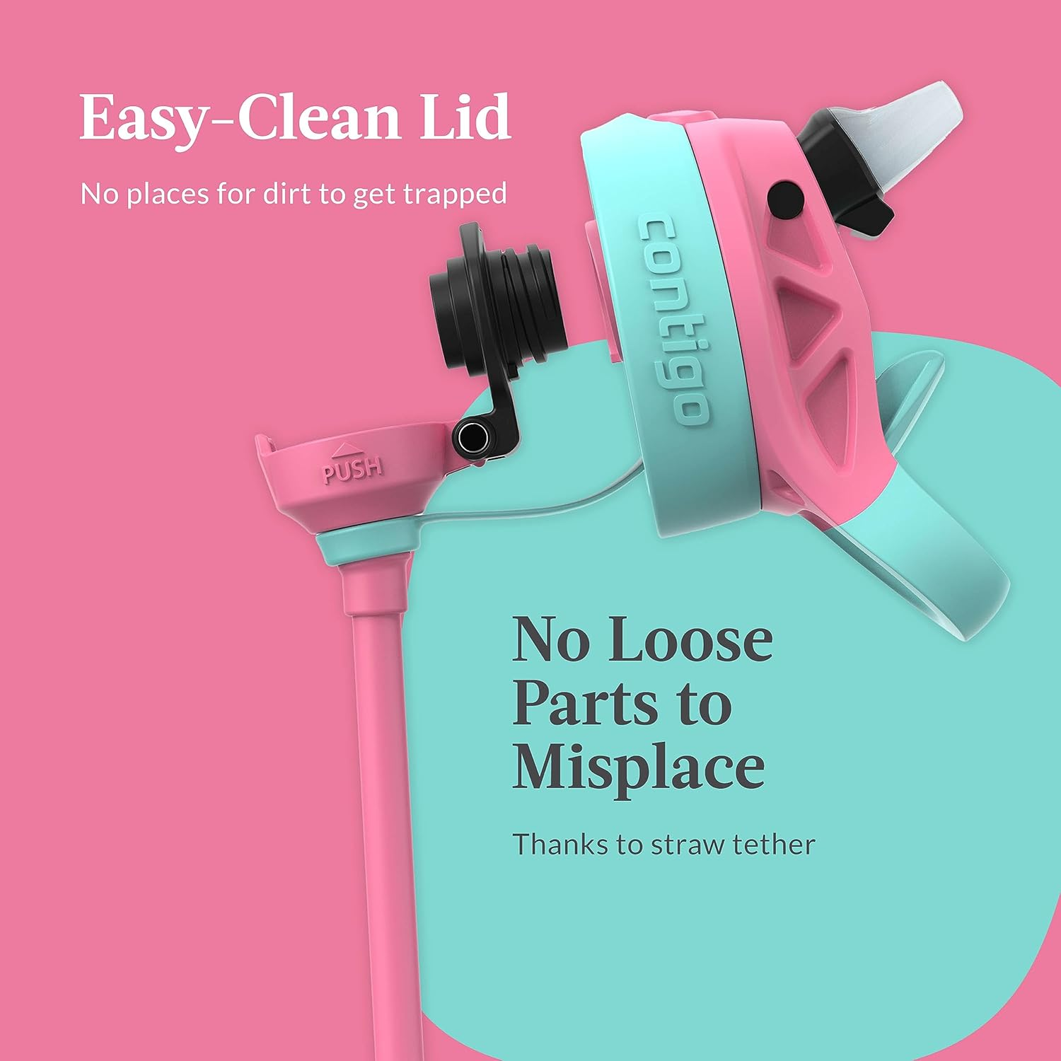 Contigo Aubrey Kids Cleanable Water Bottle with Silicone Straw and Spill-Proof Lid, Dishwasher Safe, 20Oz 2-Pack, Azalea/Jade & Blue Raspberry/Azalea image number 2