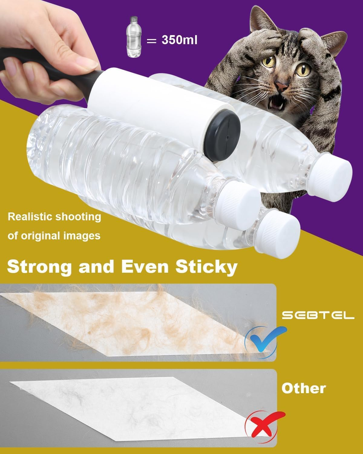 Sebtle Lint Roller, 540 Sheets Extra Sticky Pet Hair Remover Roller for Clothes Sofa Carpet Couch Sweater Furniture, Cats Dogs Pet Hair Remover, 2 Handles W/ 6 Refills image number 1