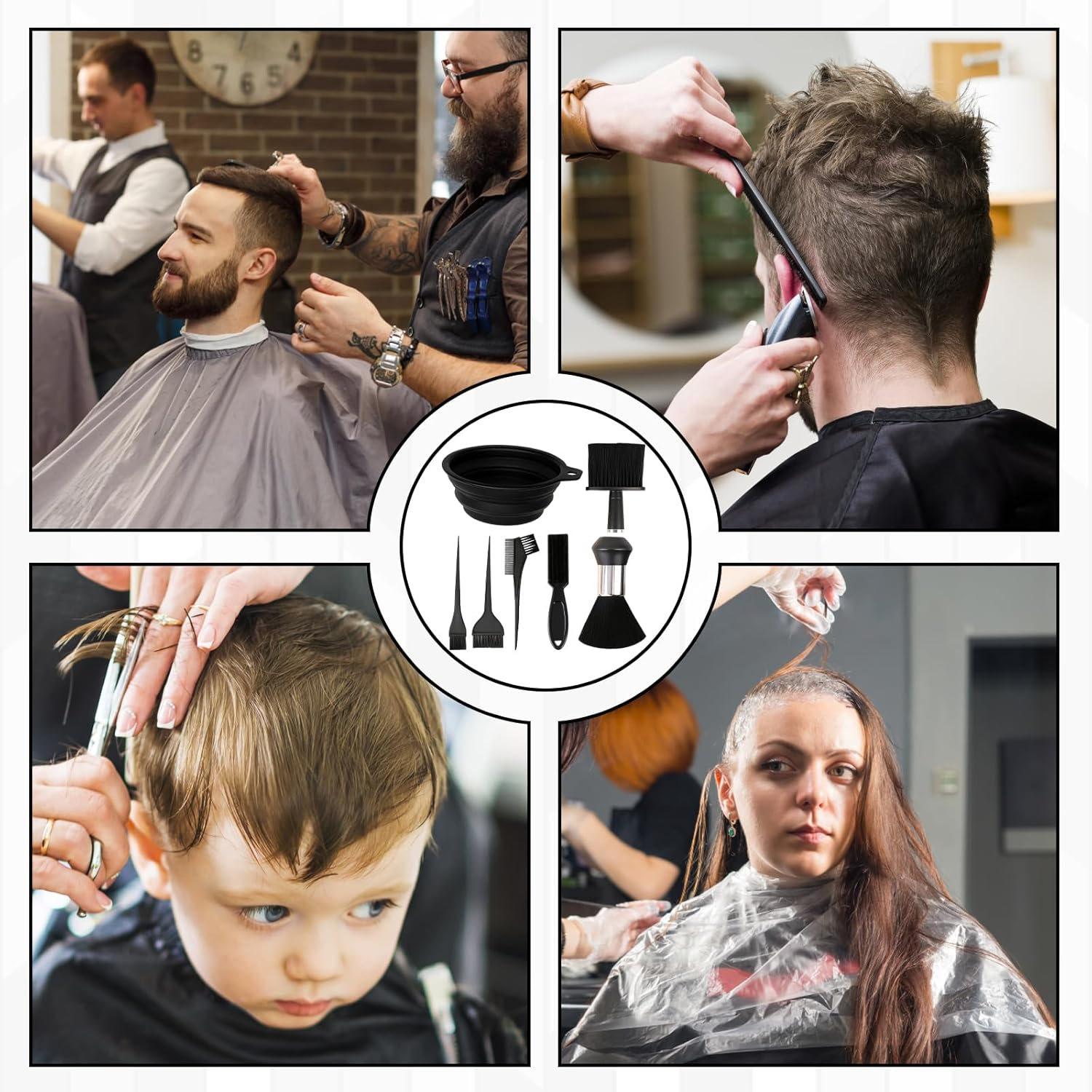 Neck Brush Hairdresser, Barber Set 7 Pieces, Hairdressing Accessories for Salon, Colour Brush Hair, High-Quality Hairdressing Set Brushes, for Hair Cleaning, Dust Removal, Hair Colouring Tools image number 5