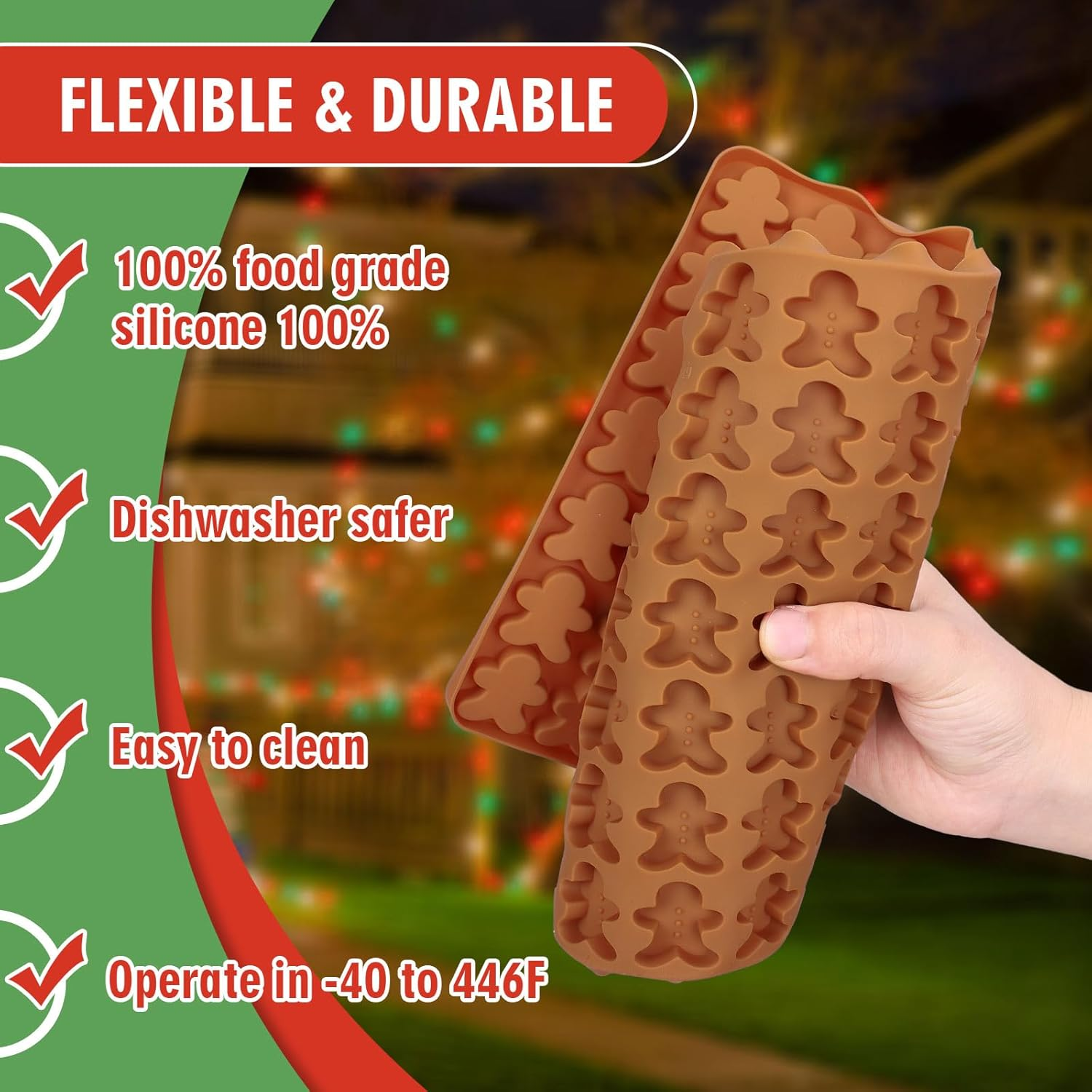 Anydesign Christmas Silicone Molds Mini Xmas Tree & Gingerbread Candy Chocolate Mould Christmas Non-Stick Fondant Baking Mold for Handmade Soap Pudding Jelly Cake Cupcake Topper Decor, 2Pcs image number 6