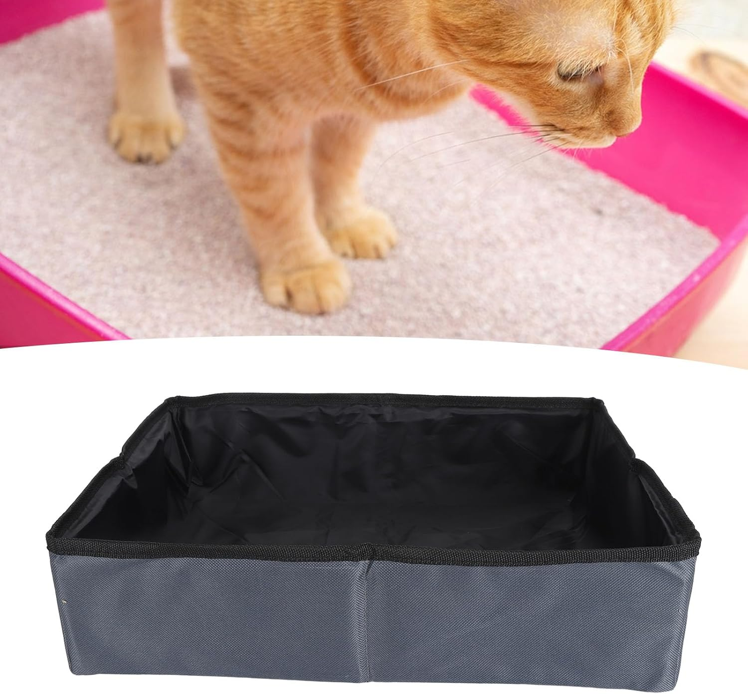 Folding Cat Litter Box, 600D Oxford Fabric Travel Litter Box Easy to Clean Reusable Cat Toilet Box with Shovel, Portable Cat Litter Tray Cat Travel Litter for Camping Road Trips(S) image number 5