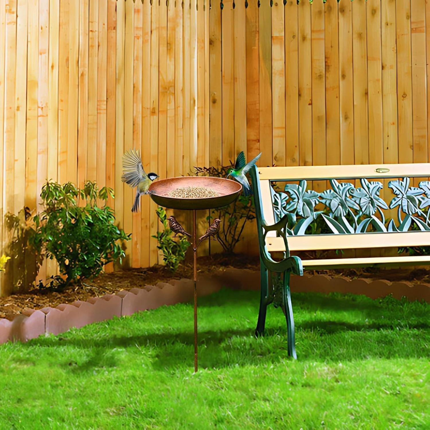 Metal Bird Bath Bowl, Vintage Freestanding Birdbath, outside Heavy Duty Garden Birdfeeder Stake Decoration, Sturdy Garden Birdbath, for Outdoors Patio Yard Lawn Wild Bird Watcher Bird Lovers (Copper) image number 5