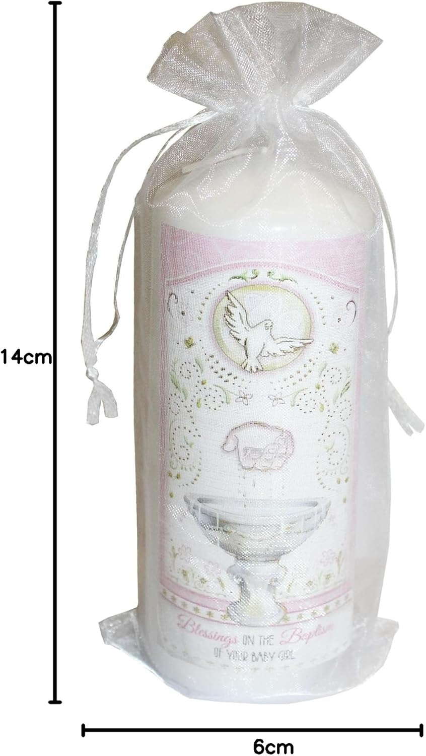 Widdle Gifts Pillar Candle for Baptism of Your Baby Girl in Organza Bag Keepsake Gift - 2527