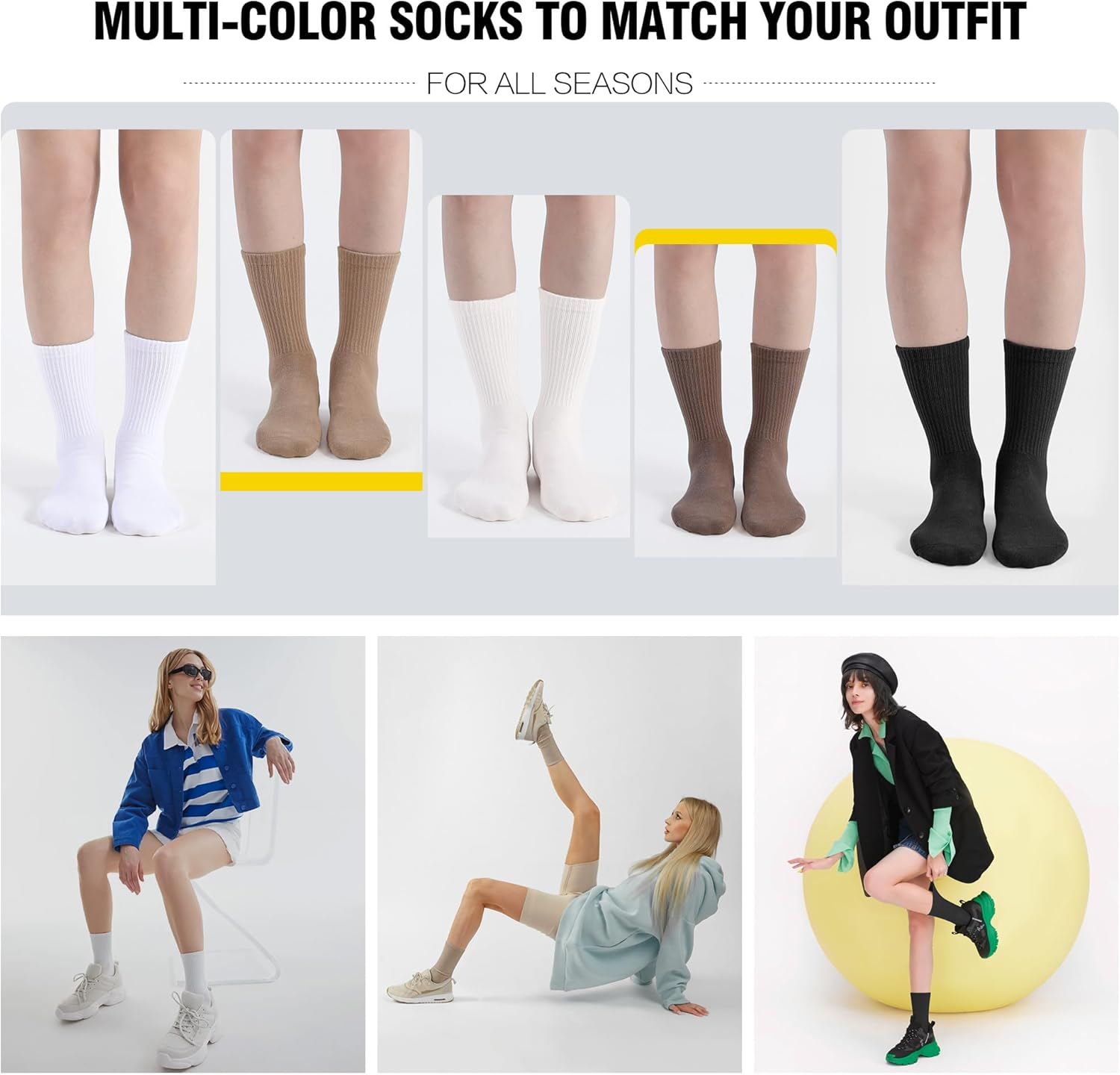 CLOSEMATE Womens Calf Crew Socks Comfortable Soft Cotton and Lightweight 5 Pairs image number 4