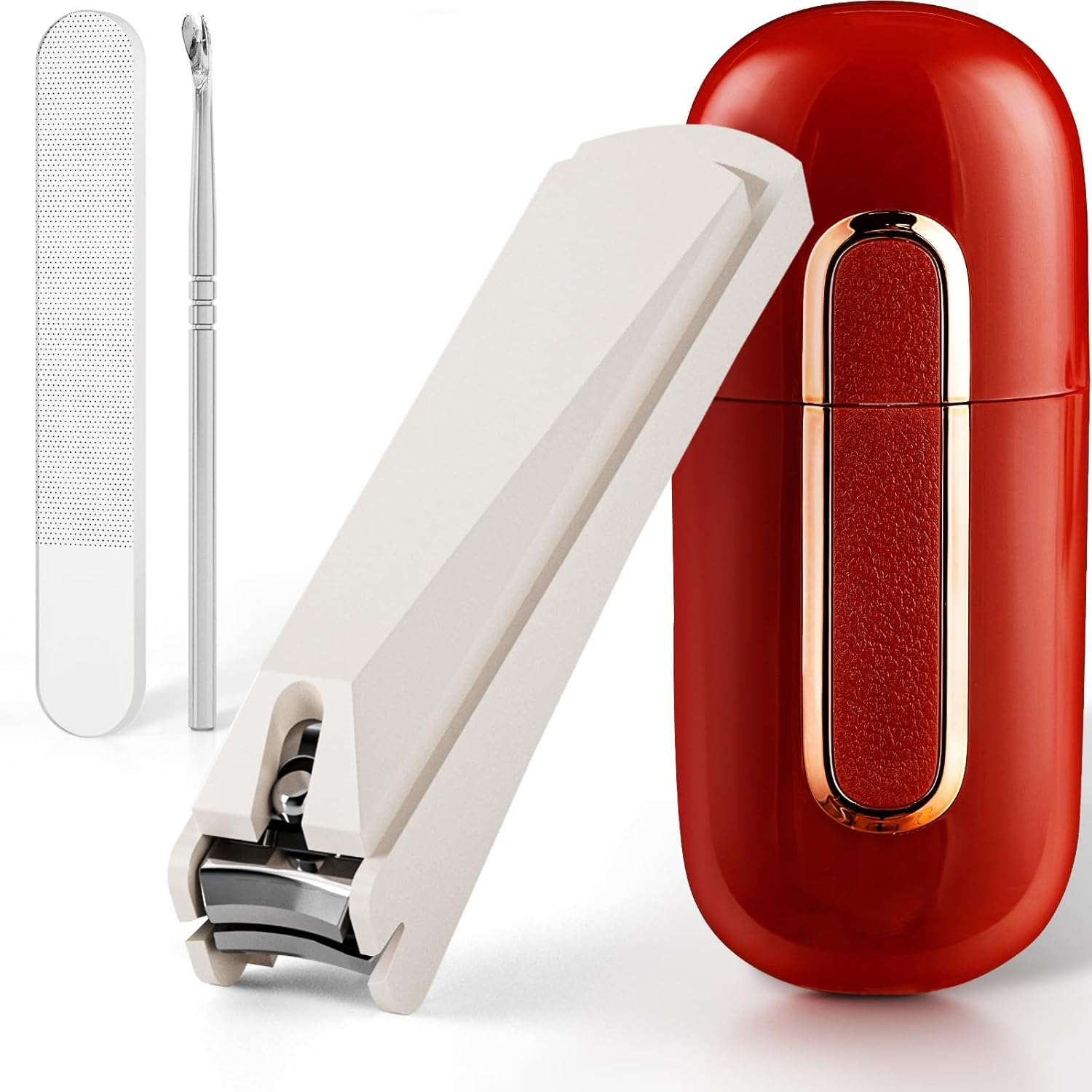 Nail Clippers Set,Stainless Steel Nail Clippers and Toenail Clippers,Anti-Splash Fingernail Clipper with Catcher,Fingernail Cutter for Women and Men.（Red）