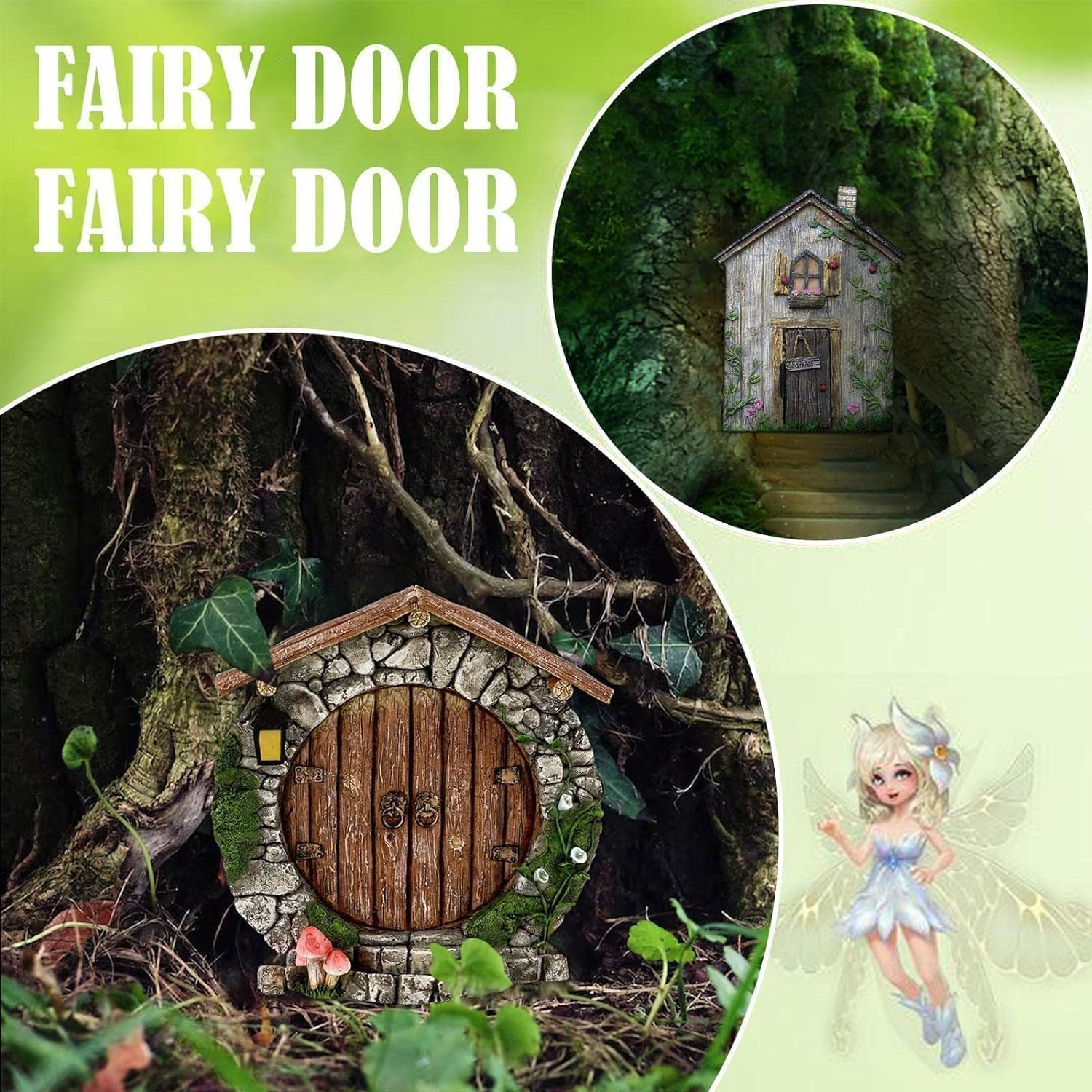 Jjlfresheners Fairy Garden Doors and Windows for Trees Miniature Fairy Gnome, Statues Wall and Trees Outdoor Wooden Doors and Windows in the Yard Garden Trees Outdoor Statues image number 3