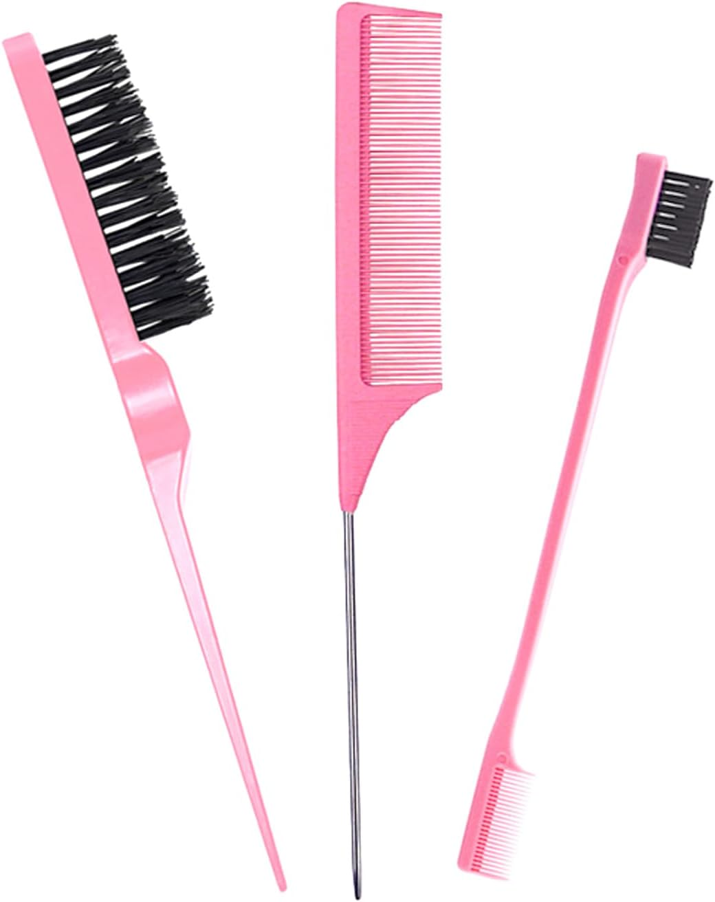 3 Pcs Slick Back Hair Brush Set, Curly Hair with Edge Brush, Bristle Hairs Brush, Rat Tail Comb for Edge and Back Brushing, Combing Slicking Hairs for Women(Color:Pink) image number 5