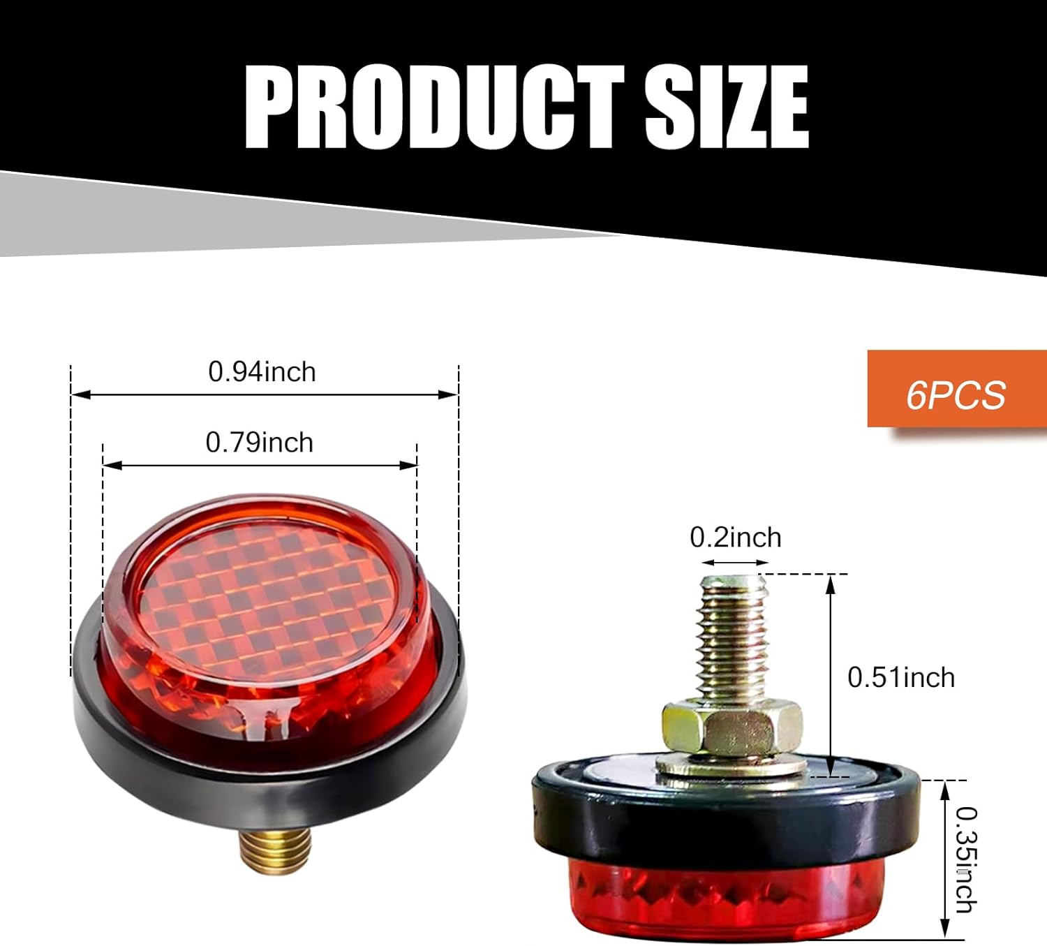 6 PCS round Rear License Plate Reflector, 0.94" Mini Decorative Reflector with Fixing Screws, License Plate Screw Fastener Kit, Universal for Motorcycle License Plate (Red)