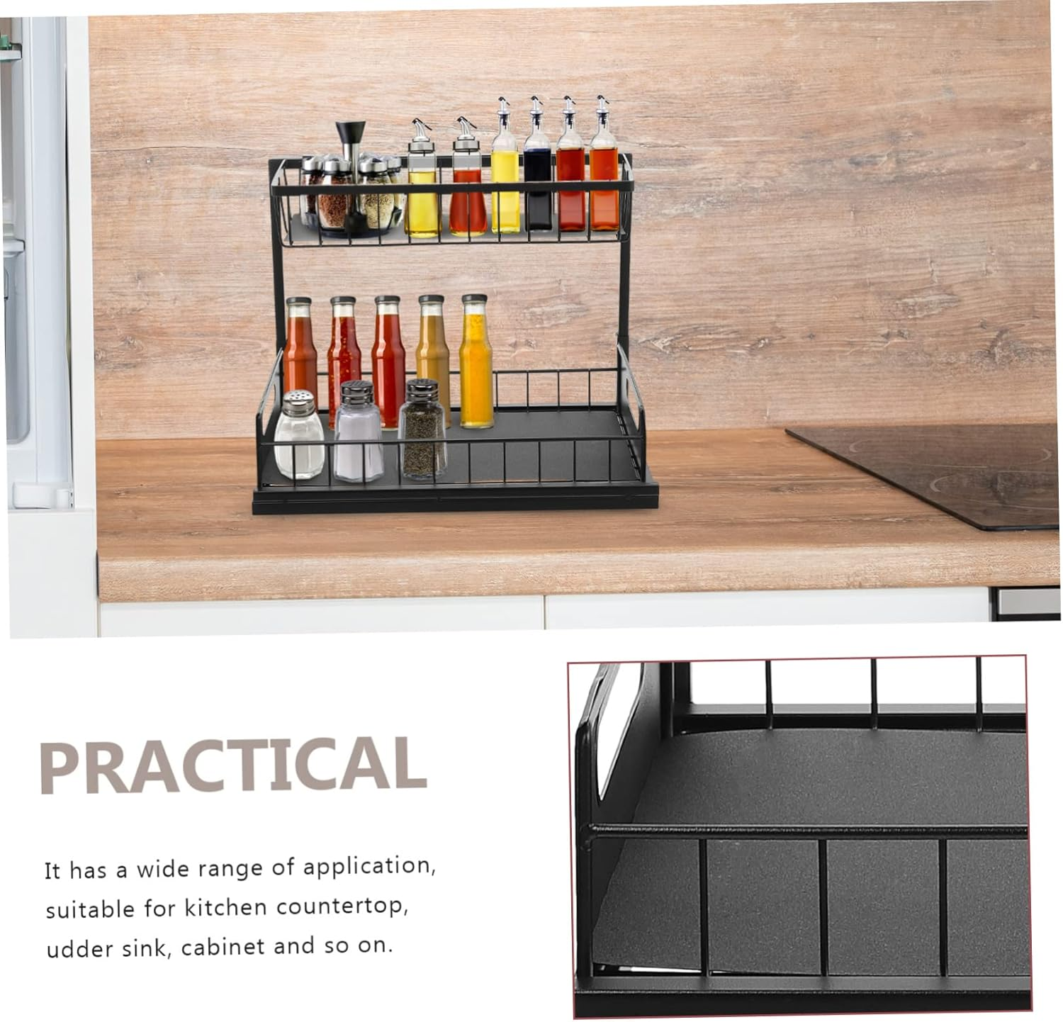 Pull Storage Rack Cabinet Rack Multi-Function Storage for Kitchen under Sink Spice Organizer Shelf for Spices Organiser in Home Kitchen Tool image number 3