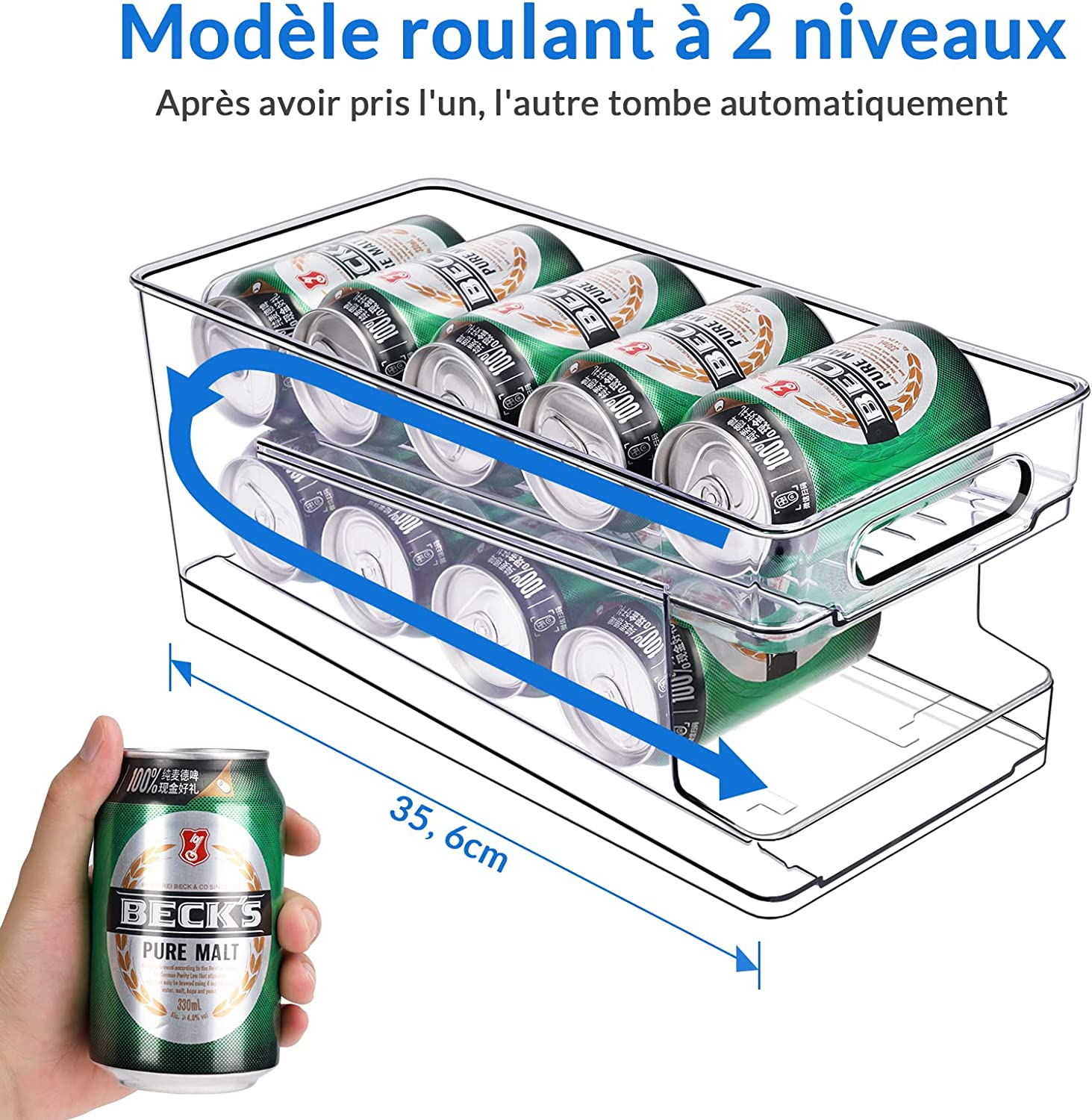 Rolling Can Dispenser for Fridge, Kitchen, Cupboard, Pantry, Countertop - Organizer for 10 Standard 330ML Beer, Soda, Pop Cans - Storage and Organization Solution image number 4