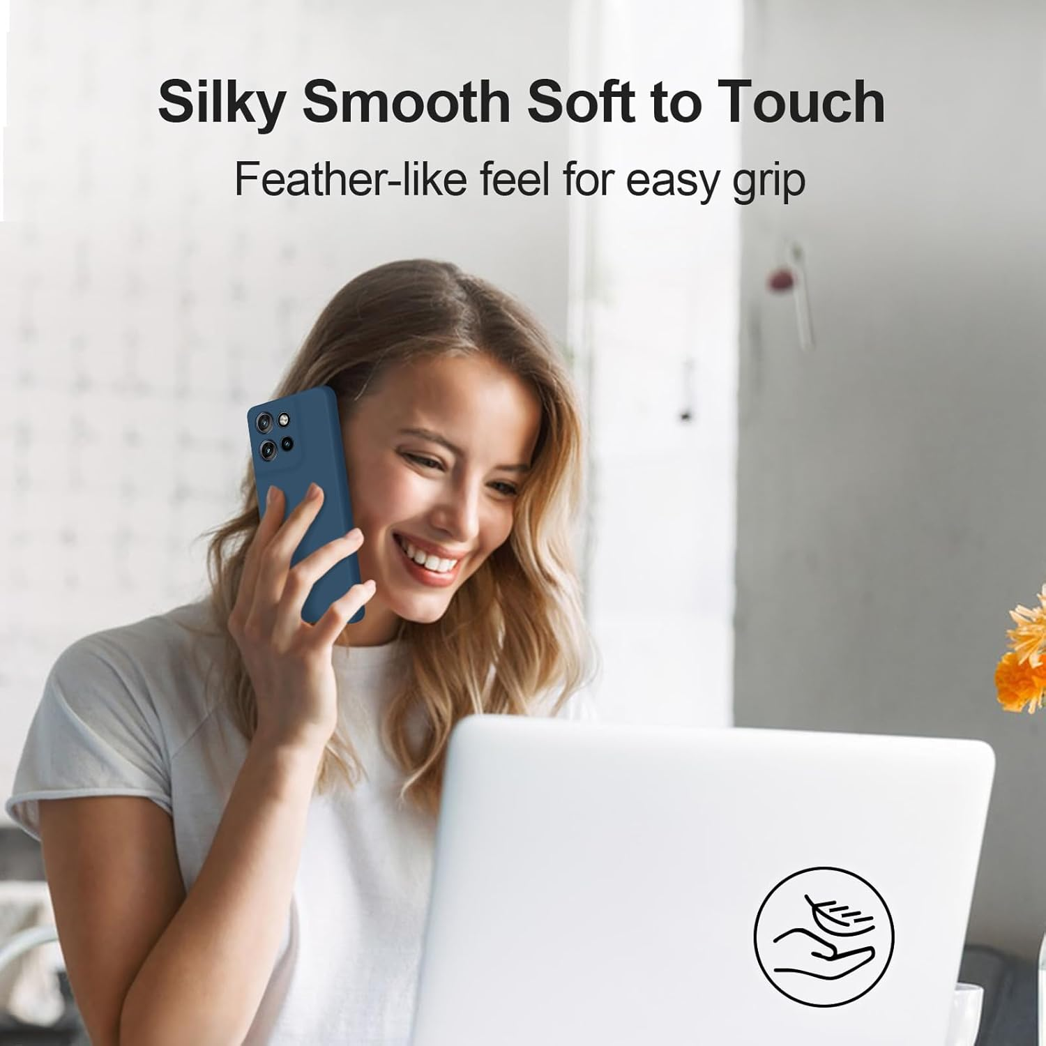 Giiyoon Case Compatible with Motorola Edge 50 Neo, Silky-Soft Touch Full-Body Protective Phone Silicone Case, Shockproof Cover with Microfiber Lining, Blue image number 4