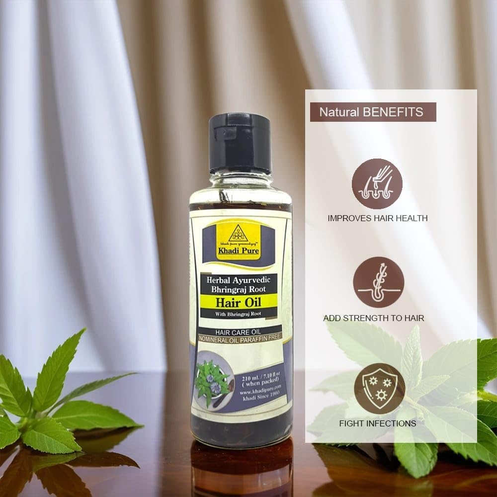 Khadi Pure Bhringraj Root Sls & Shikakai Hair Oil, 210 Ml (Pack of 4) image number 2