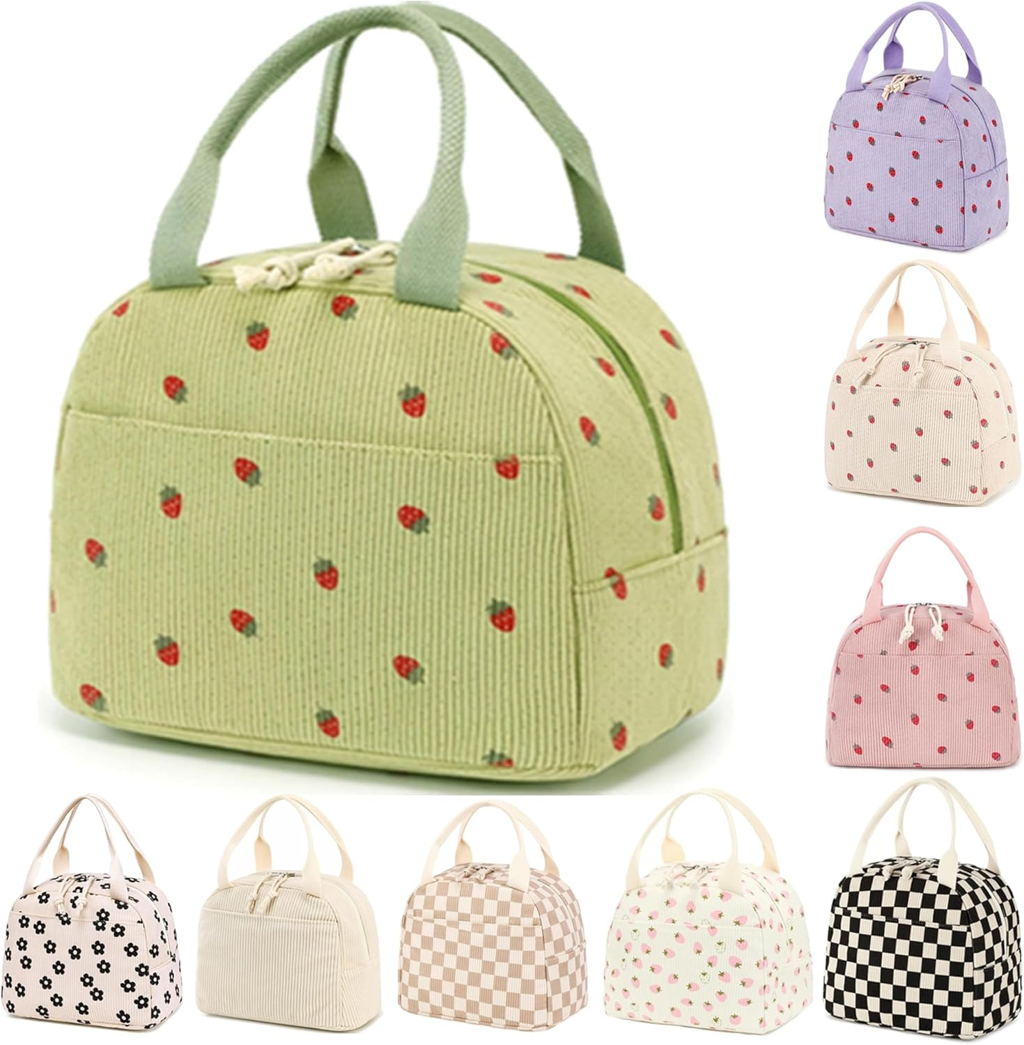 Insulated Lunch Bag for Kids - Adults, Reusable Corduroy Lunch Box Tote Bags, Leakproof Cooler Bag for Work Office Picnic School Travel BBQ image number 4