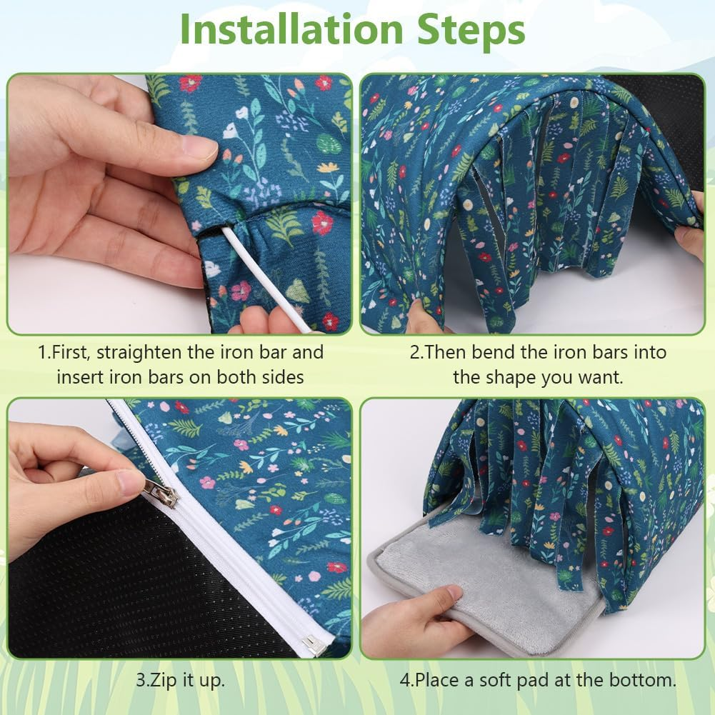 HOTUT Guinea Pig Bed Rabbit Hideout,Guinea Pig Tunnel,Small Animal House Cage Accessories with Curtains,Warm Guinea,With Removable Cushion,Anti-Slip,For Chinchillas,Hamsters,Dwarf Rabbits - Dark Blue image number 3