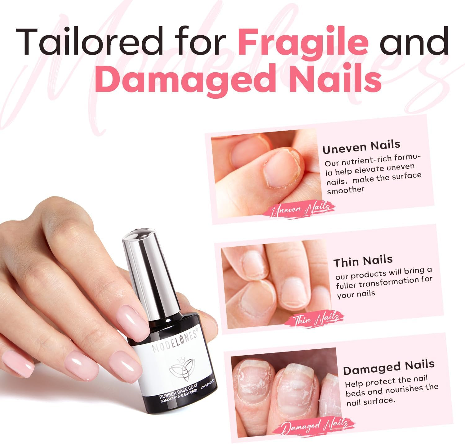 Modelones Builder Gel for Nails, Jelly Pink 6 in One Nude Rubber Base Coat Strengthen Apex Building Extension Long Lasting Protect Soak off U V Color Base Gel Manicure for Fragile Nails Art Home DIY image number 2