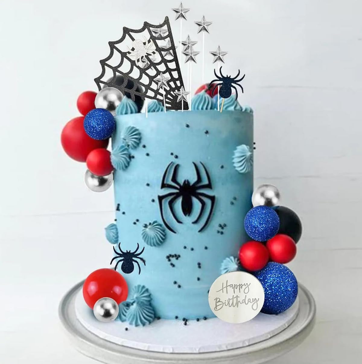 37Pcs/Set Spider Cake Topper Spider Web Cupcake Decorations with Red Black Balls Stars for Kids Birthday Party - Dinosaur image number 5