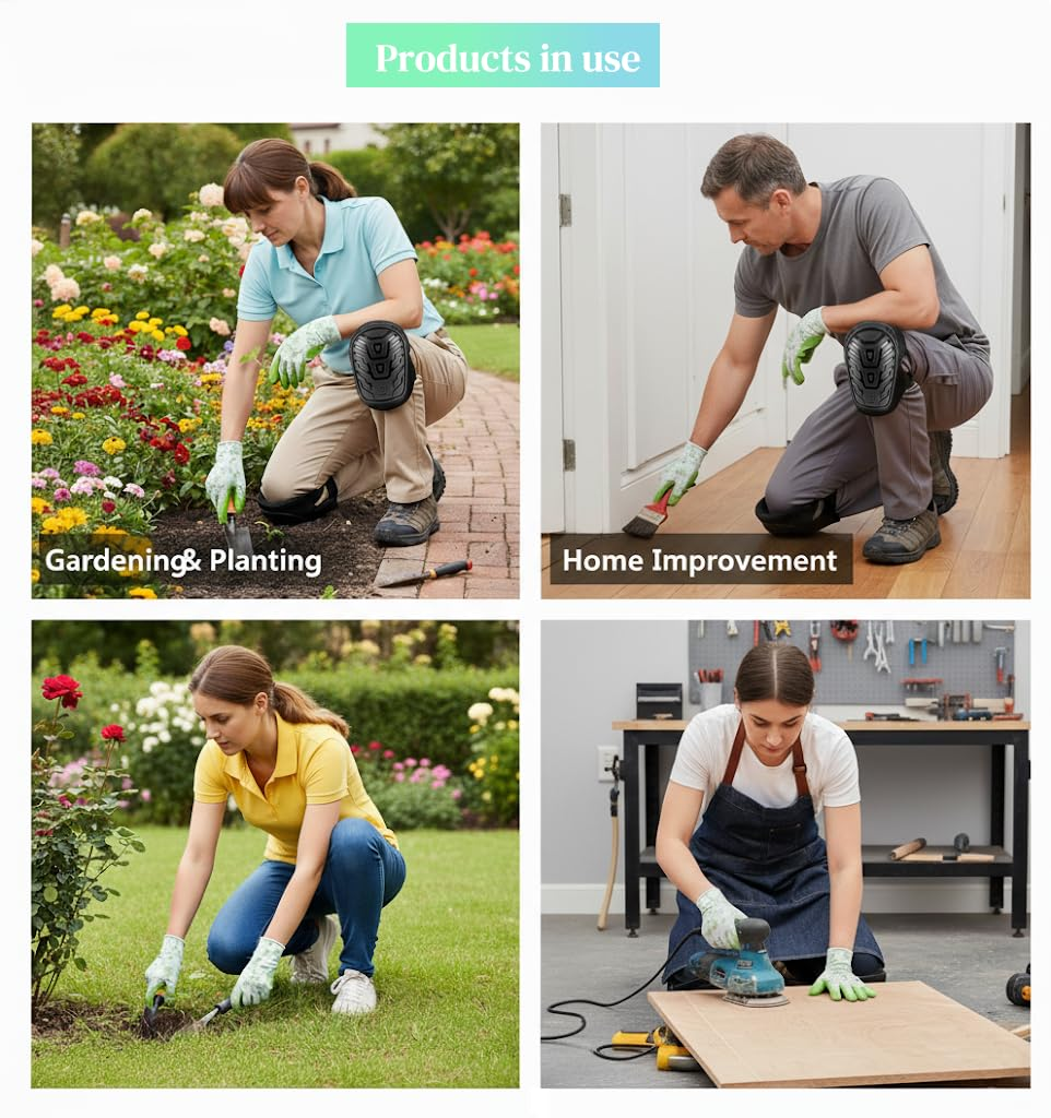 Garden Knee Pads & Gloves Set for Gardening, Heavy Duty Knee Protectors with Soft Foam Padding, Adjustable Straps & Non Slip Shell, Comfortable Garden for Men & Women