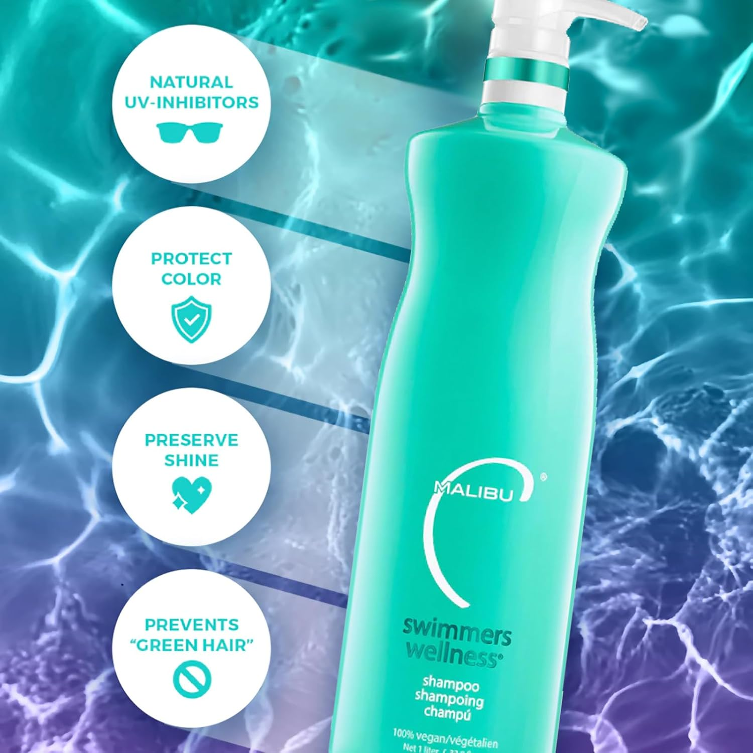 Malibu C Swimmers Wellness Shampoo for Unisex 33.8 Oz Shampoo, 1 L image number 6
