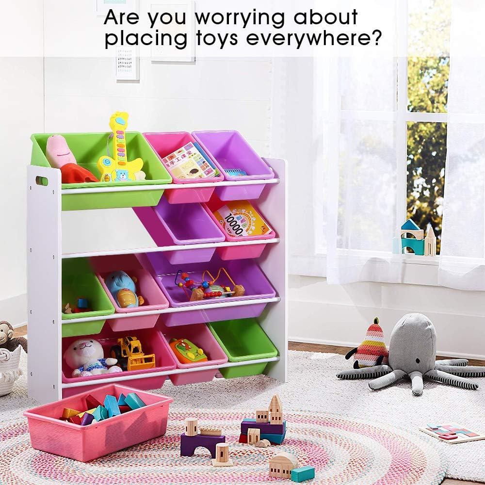 Levede Kids Display Shelf & Toy Box, Toy Storage Organizer, Removable 12 Plastic Bins image number 3