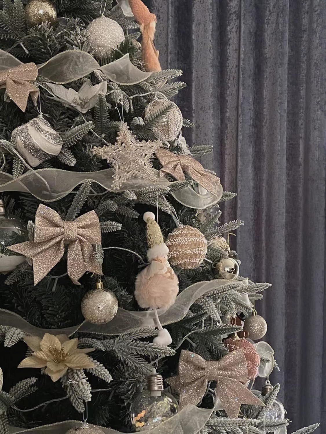 Poinsettia Christmas Decorations 13Pcs Poinsettia Christmas Tree Ornaments Glitter Artificial Poinsettia Flowers for Xmas Decorations (Silvery) image number 1