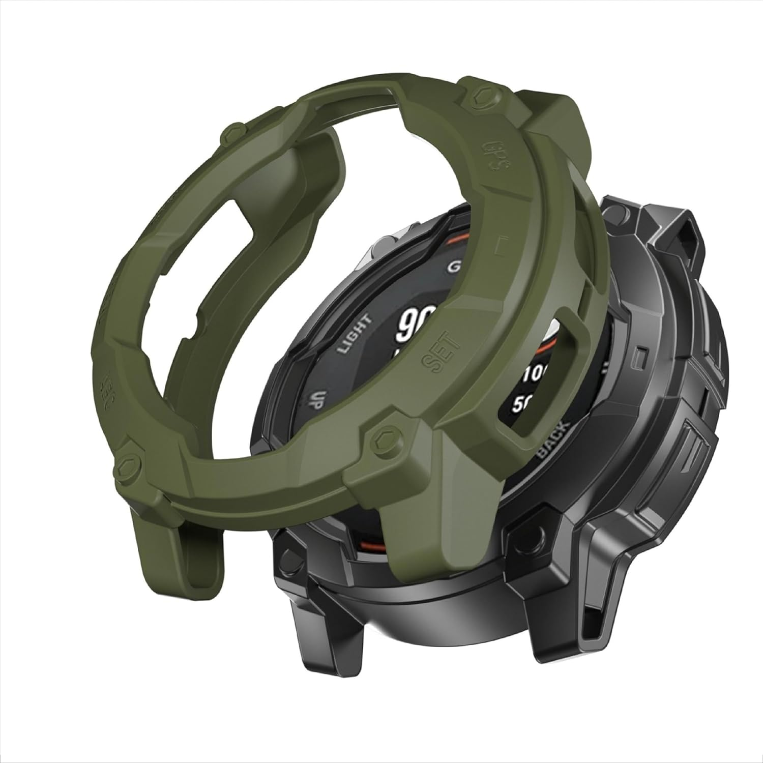 GIOPUEY Case Compatible with Garmin Instinct 3 Solar 45 Mm, Soft and Lightweight Premium TPU Silicone Protective Case Cover Protective Case - Green - Beige image number 4