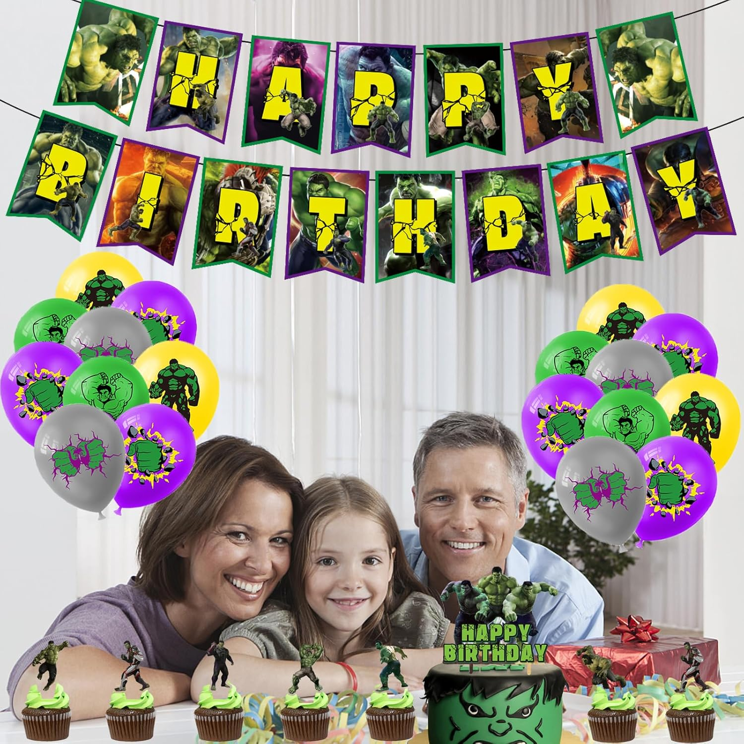 Hulk Birthday Party Decoration - Green Cartoon Balloon, Birthday Garland, Cake Topper image number 1