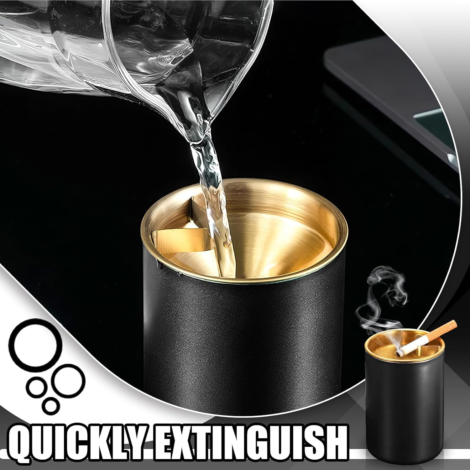 Ashtray, Detachable Ashtray, Stainless Steel Car Ashtray for Outdoor, Travel, Home, Office (Black) image number 6