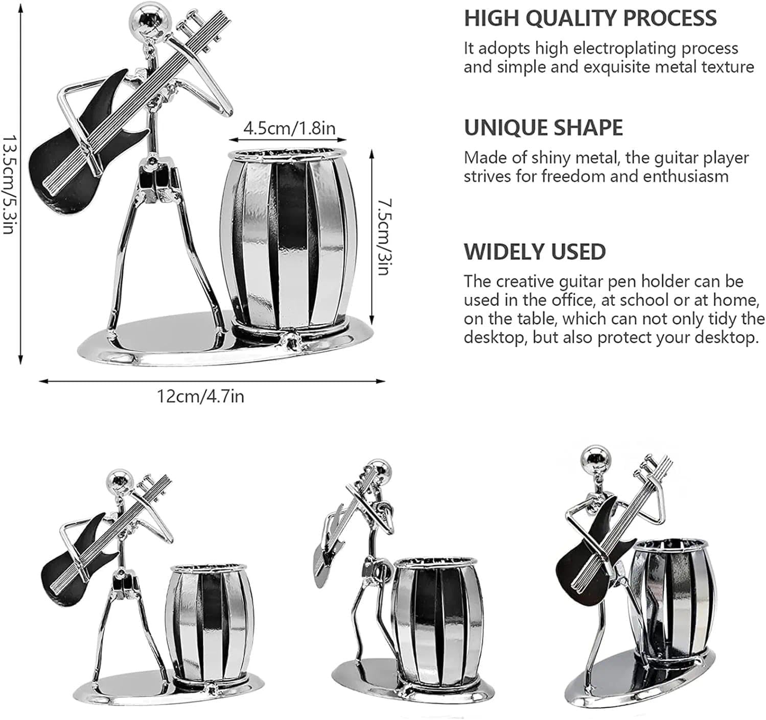 CRFY Metal Art Pen Pencil Holder, Creative Guitar Player Pen Cup, Office Desktop Ornaments Music Decoration Gift image number 4