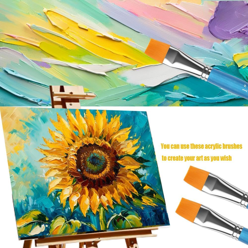 Himmlfel Flat Paint Brush Set, 3 Pcs 1 Inch Acrylic Painting Brushes for Acrylic, Watercolor,Gouache,Oil,Face Painting, Professional Large Pantingbrushes for Artists and Beginners image number 4