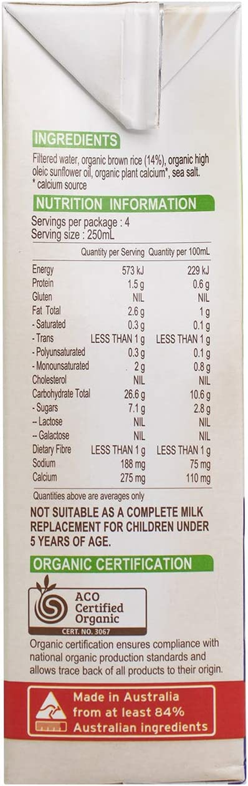 Pure Harvest Aussie Dream Organic Unsweeetened Rice Milk 1 Litre image number 1