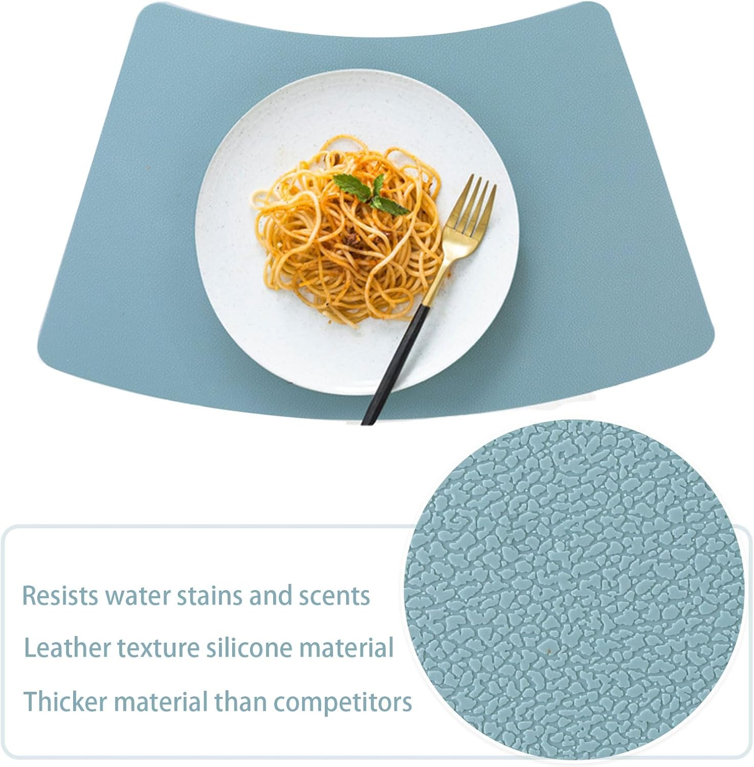 Nayubo Silicone Placemat for Dining Table Non Slip Waterproof Heat Resistant Table Mat Indoor Outdoor Portable Sector Placemat for Kitchen Counter Patio Party (Blue) image number 3
