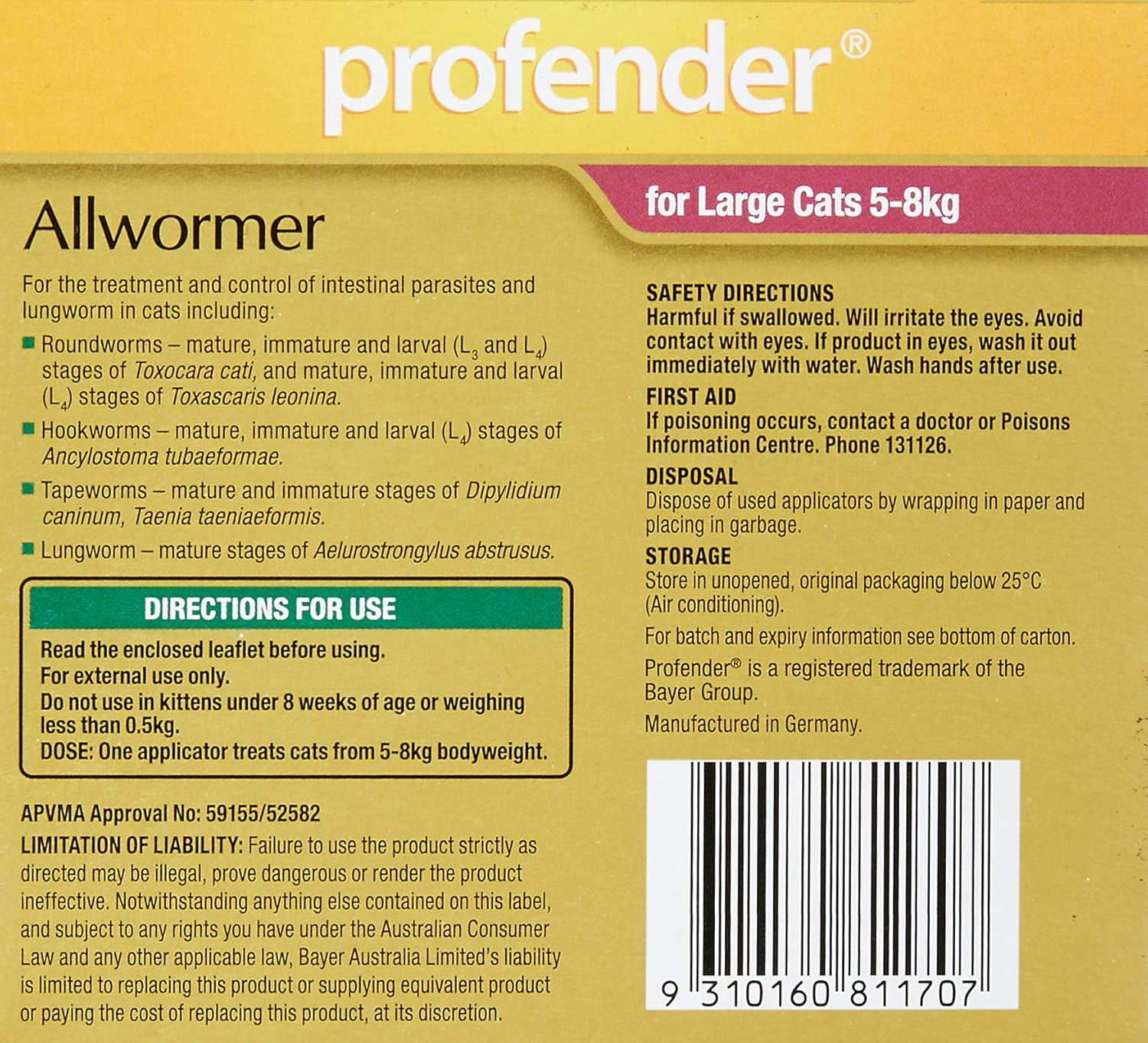 Profender Allwormer for Cat 5-8 Kg, Red (Pack of 2) image number 1