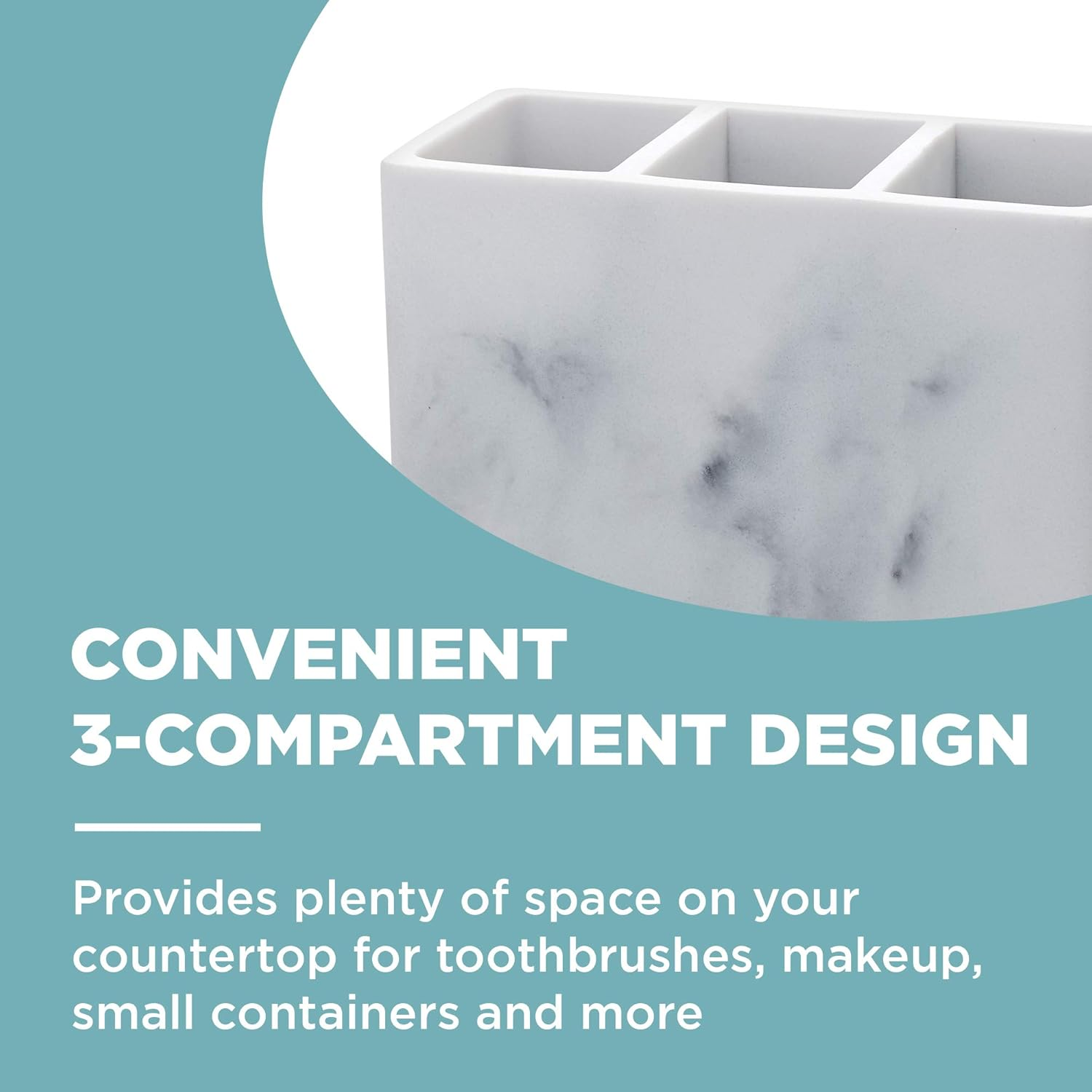 Zenna Home Corin Vanity Organizer: Countertop Storage for Bathroom Counter Organization, Toothbrush Holder, Makeup and More, Sturdy Resin, Marble Grey image number 1