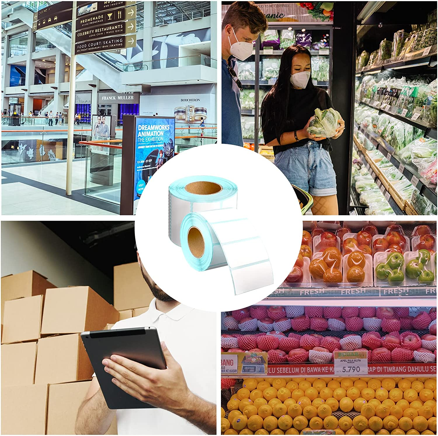 KINBOM 800Pcs 2.4X1.2Inch Direct Thermal Labels, Rectangle Self-Adhesive Writable Stickers Removable Blank Labels for Thermal Printer Containers Bottles Storage Bins or Office Supplies (White) image number 2