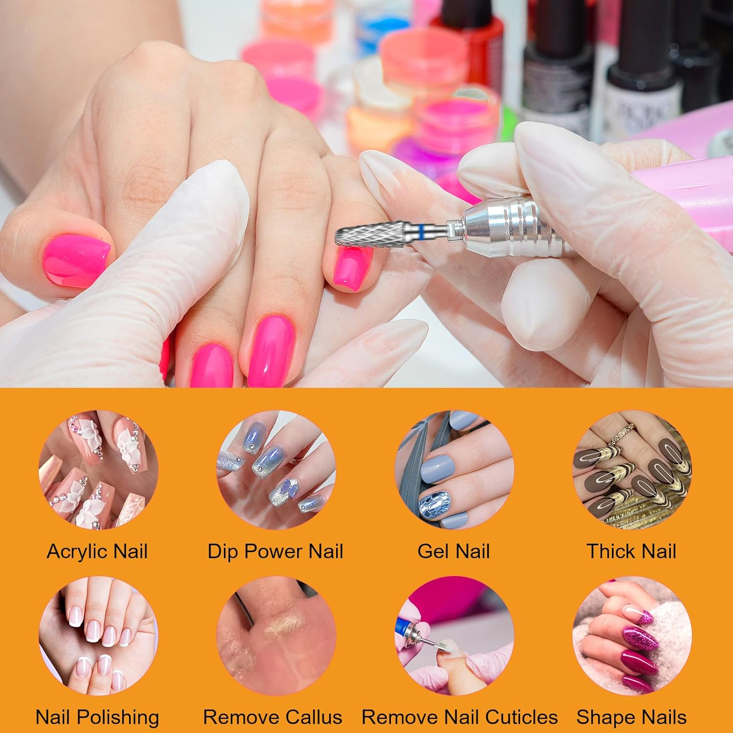 Gjinxi 6 Pack Nail Drill Bits for Acrylic Nails, 3/32 Inch Professional Tungsten Carbide Nail Bits, Cuticle Efile Nails Drill Bit Grinding Heads, Electric Cuticle Drills Bit Accessories for Home Salon image number 3