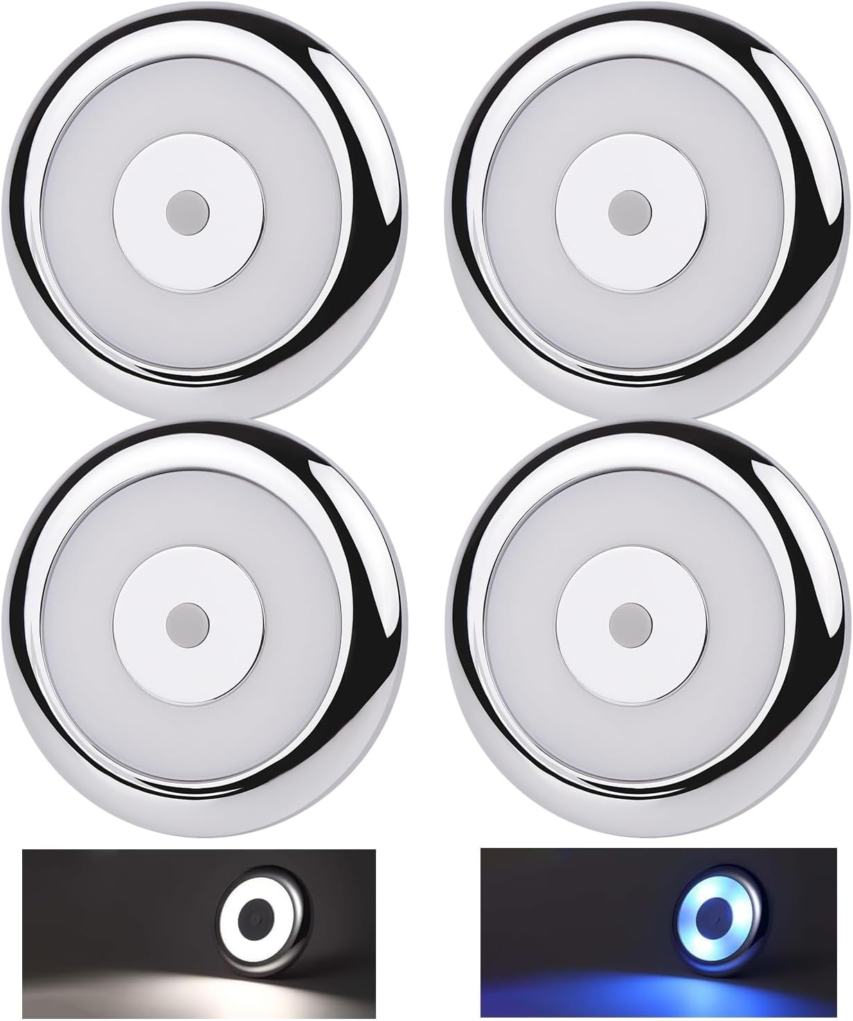 Acegoo RV LED Puck Light Camper Van 3&rdquo; Overhead Ceiling Light, 12V down Light for Motorhome Boat Truck Trailer Cars, Inbuilt Dimmer Switch & Blue Nightlight, CRI90+ (Chrome 5000K) image number 3