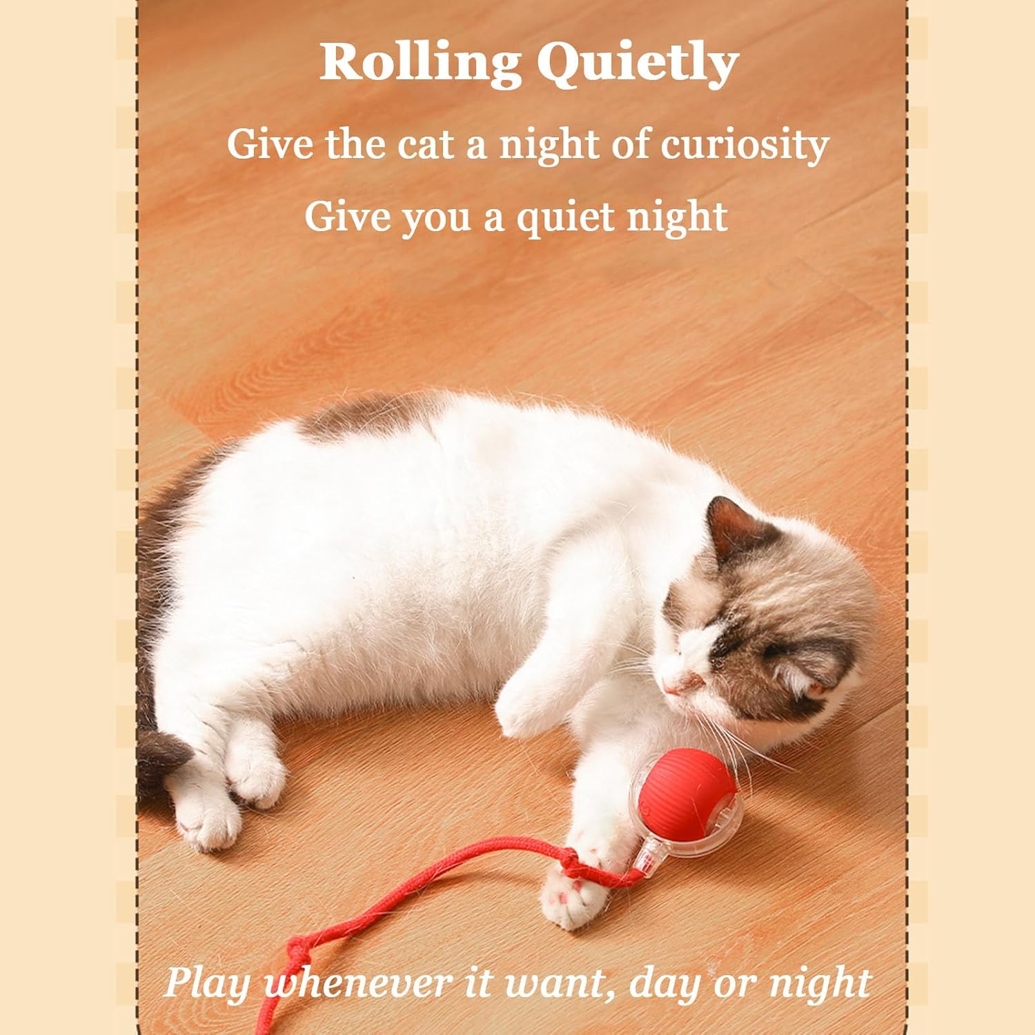 Tiny Fetch Cat Toys, Smart Interactive Toys for Cats, Automatic Rolling Cat Toy Ball, Cat Toys for Indoor Cats, Obstacle Avoidance ＆ Quiet Long Tail Cat Toy for Bored Kitty, Adult Cats (Red) - Red image number 5