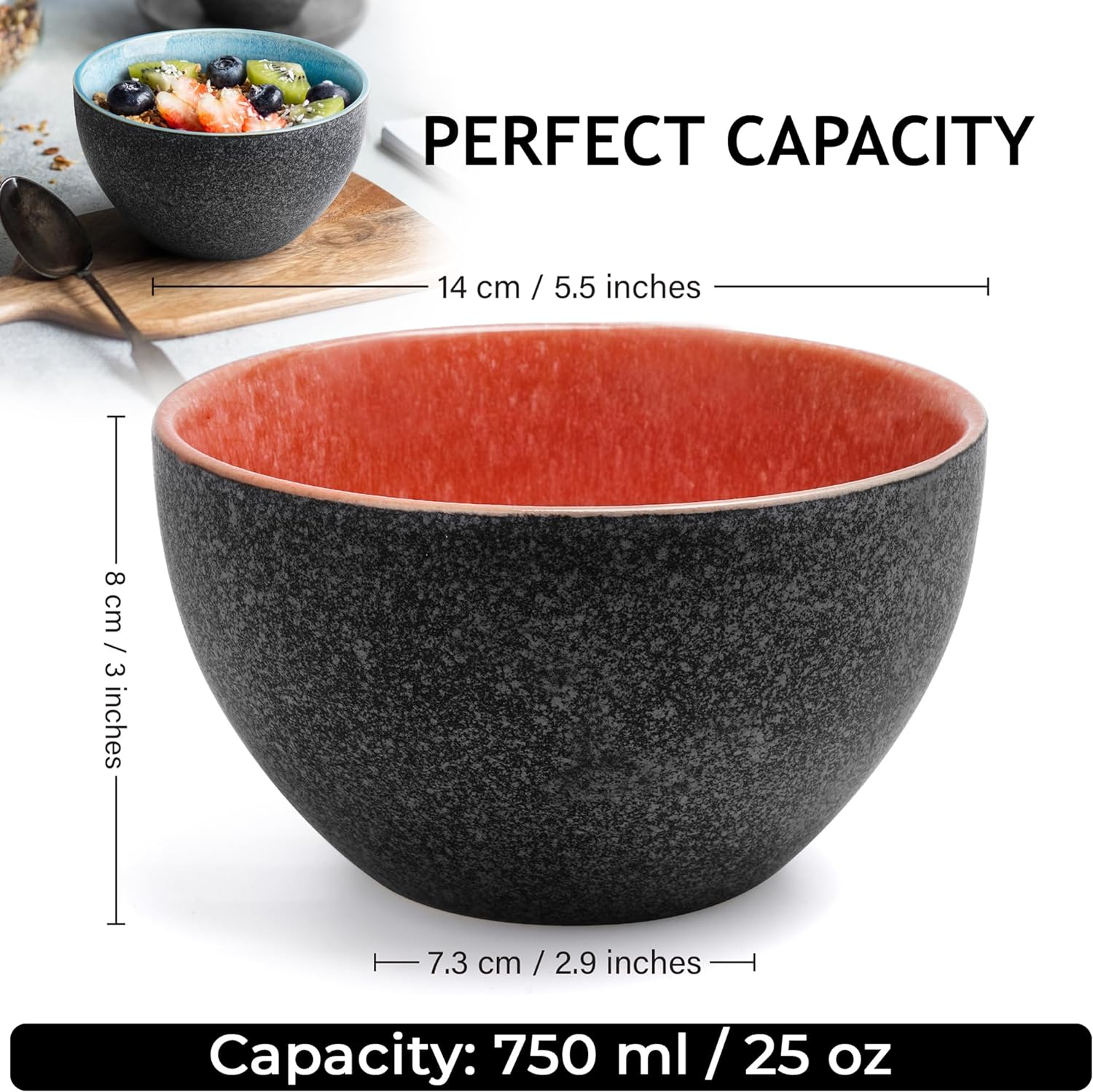 MIAMIO &ndash; 750 Ml, Bowls Set of 6, Ceramic Bowl, Salad Bowls, Soup Bowl, Cereal Bowl, Kitchen Bowls, Rice Bowls &ndash; Microwave, Dishwasher and Oven Safe &ndash; Las Palmitas Collection image number 1