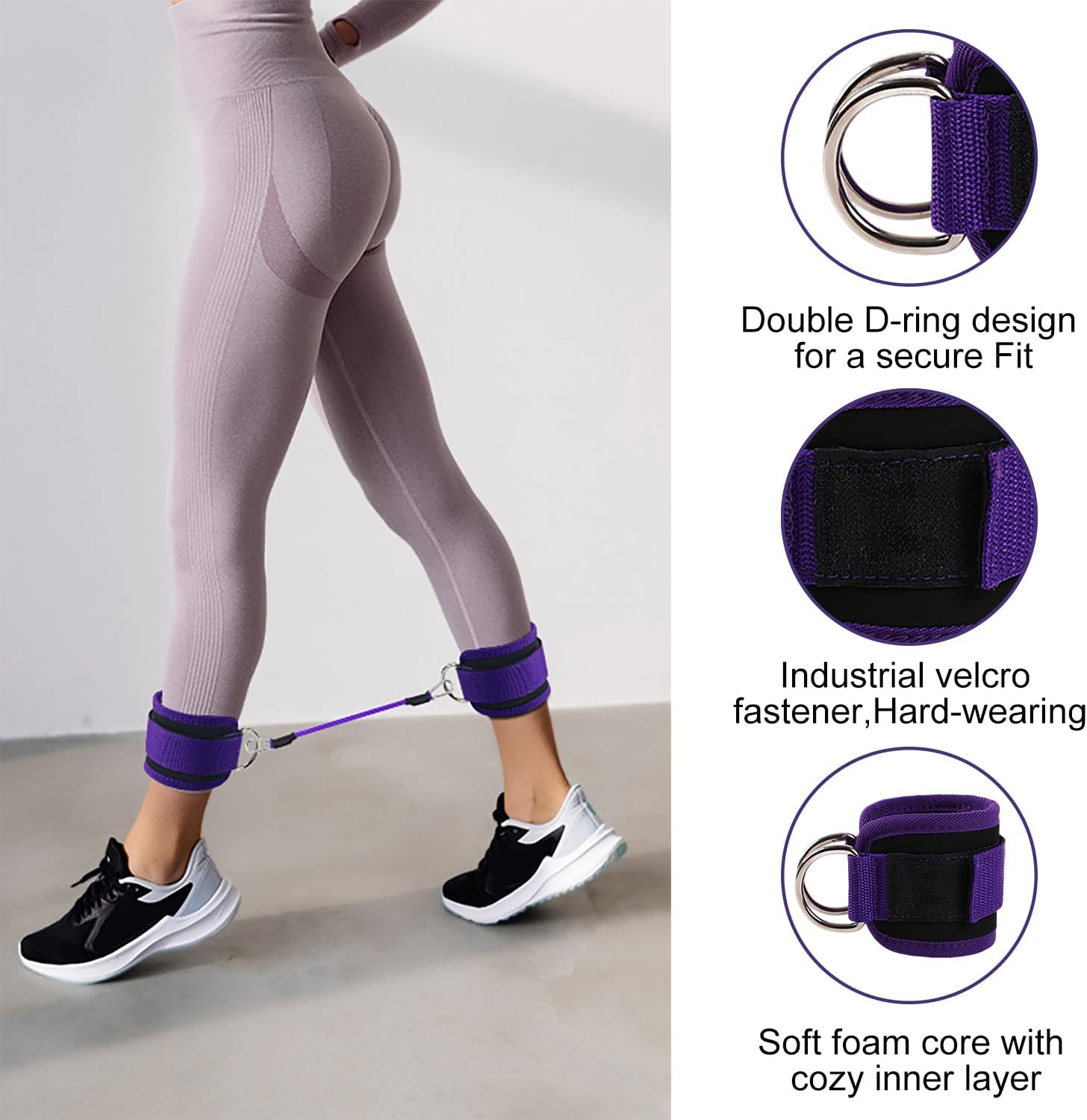 Icovalescent Pack of 2 Foot Straps Cable Pull, Weight Cuffs, Fit Grip Lifting Straps for Fitness, Gym, Workout, Cable Machines, Strength Training Equipment (Purple) image number 3