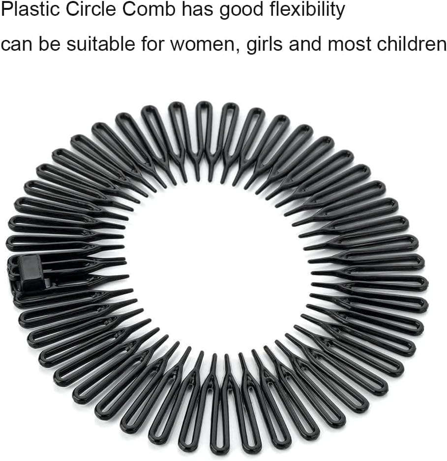 2 Pieces Black Stretch Comb, Full Circular Stretch Hair Comb, Plastic Headband, Hair Band Holder, Hairstyle Accessories for Long and Short Hair, Headband and Headbands, Hair Accessories image number 4