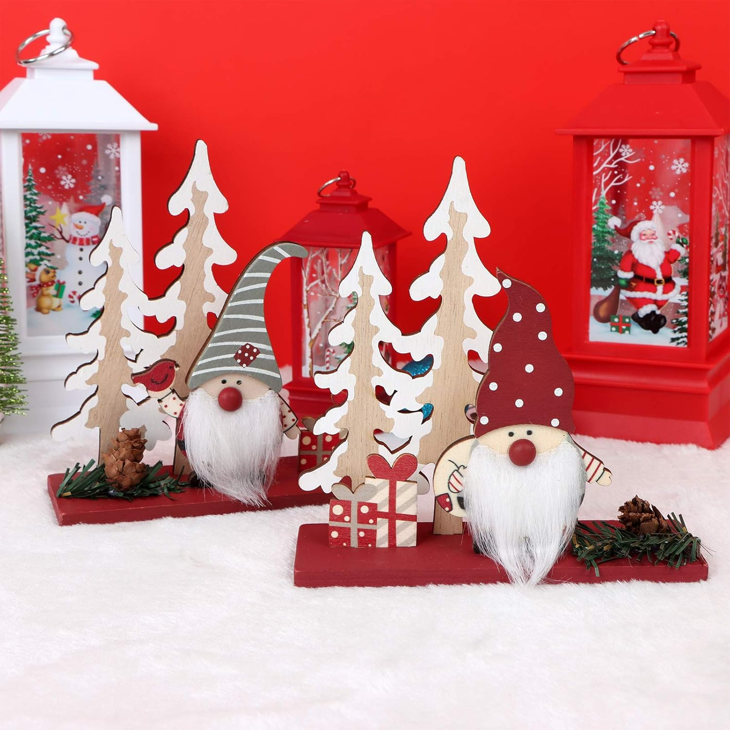 Set of 5 Christmas Table Decorations for Dinner Party Xmas Desktop, Wooden Display Santa Snowman Noel for Home Restaurant Cafe Table Decoration Merry Christmas Holidays Centrepiece image number 1