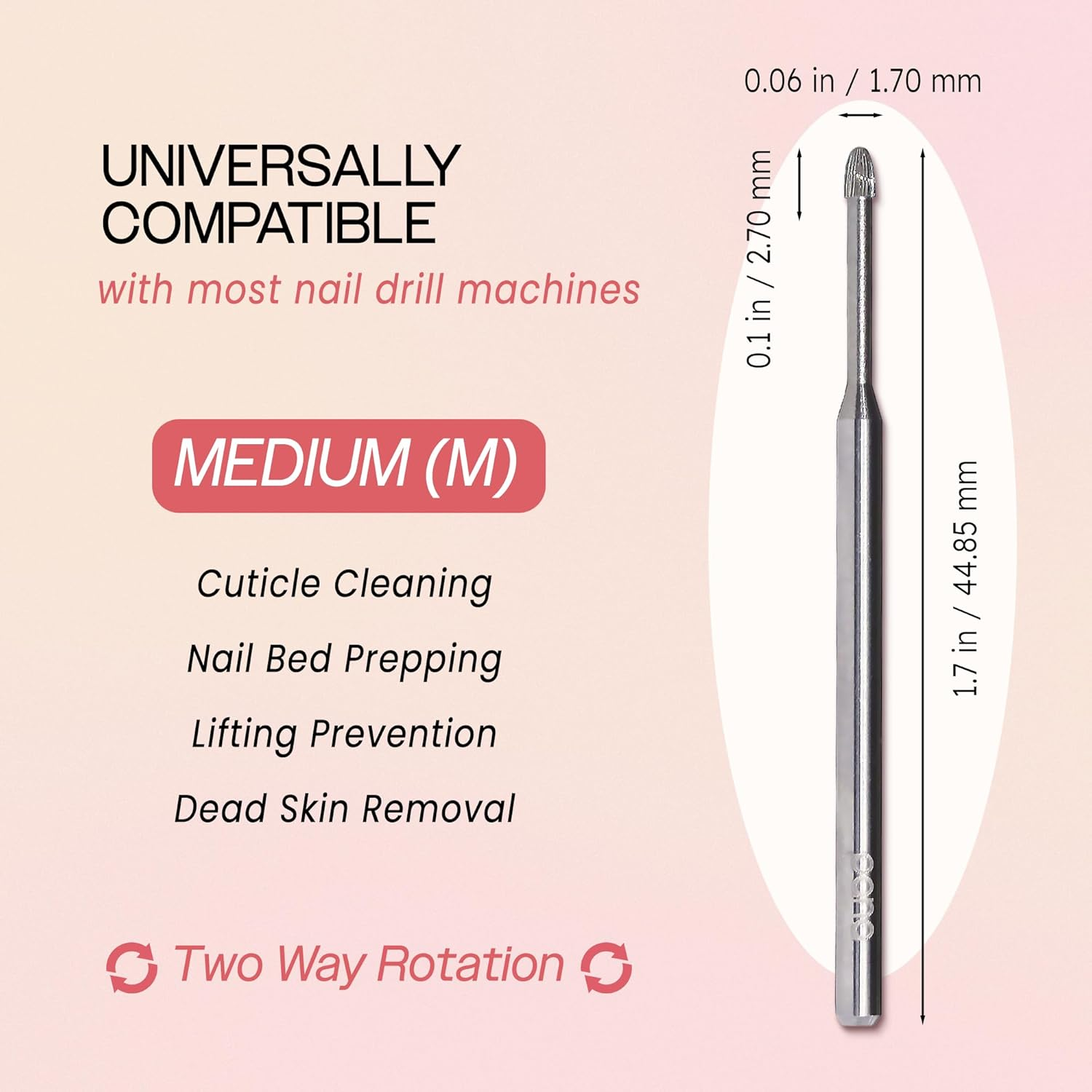 0.2Cm Cuticle Clean Safety Nail Carbide Bit - Silver Colour (Grit: Medium - M) for Electric . Drill Machine image number 4