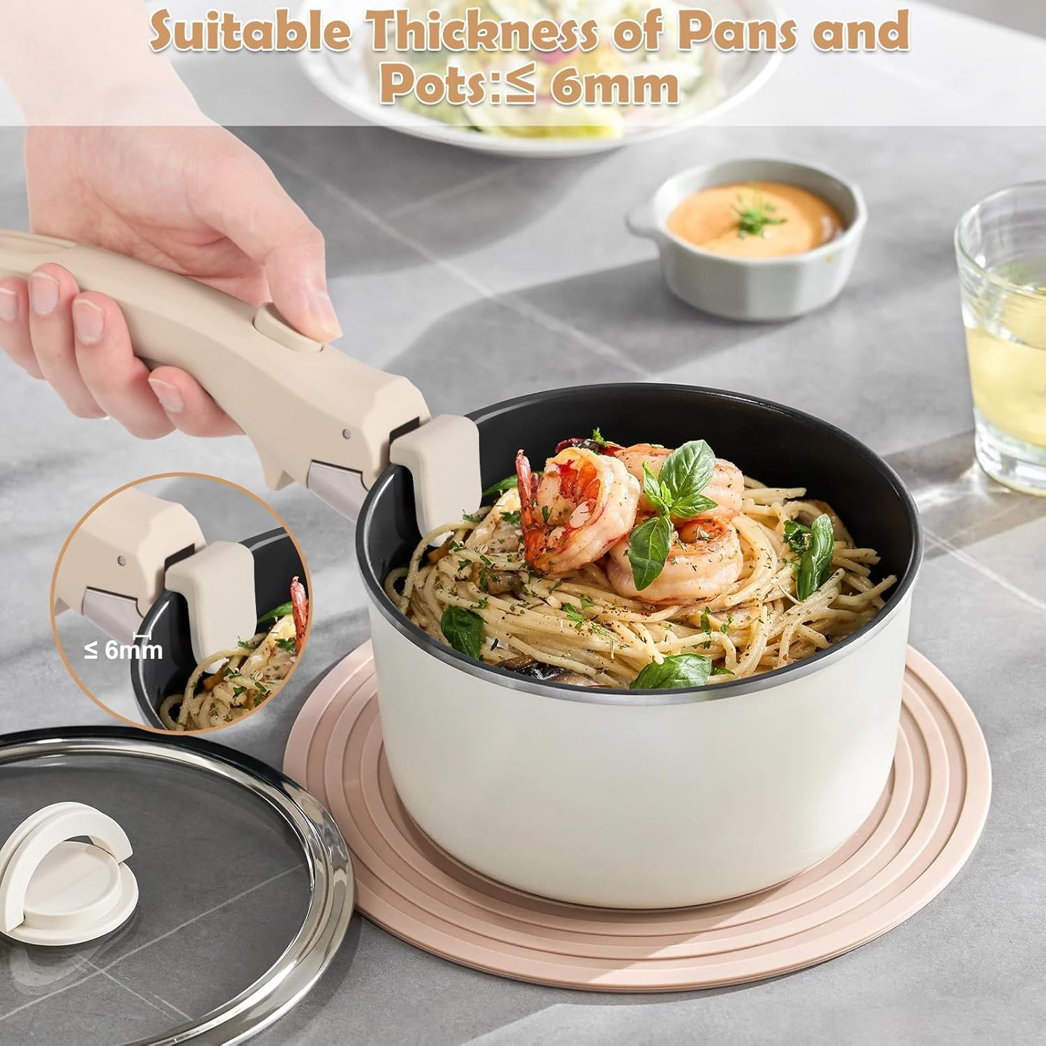 Detachable Universal Pot Handle Clip, 1Pc Detachable Cookware Pan Handled Gripper, Removable Pan Handle for Universal Pot, Beige image number 6