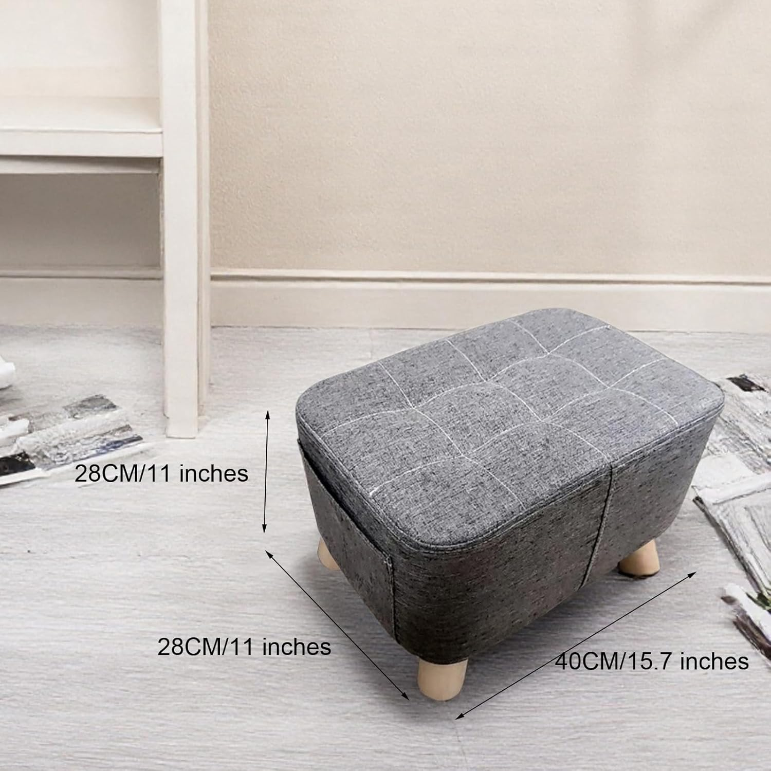 Modern Ottoman Footstool with Wooden Legs, 40 X 28 X 28 Cm, Fabric, Wooden Frame, 150 Kg Capacity A265 (Black) image number 2
