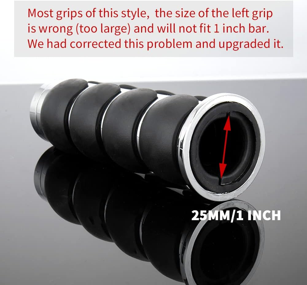 Motorcycle Hand Grips 1 Inch Handlebar Throttle Grips 25MM Chrome Black Aluminum Rubber Compatible with Harley Davidson Dyna Sportster Road King Street Glide Fat Boy Honda Shadow VTX image number 4