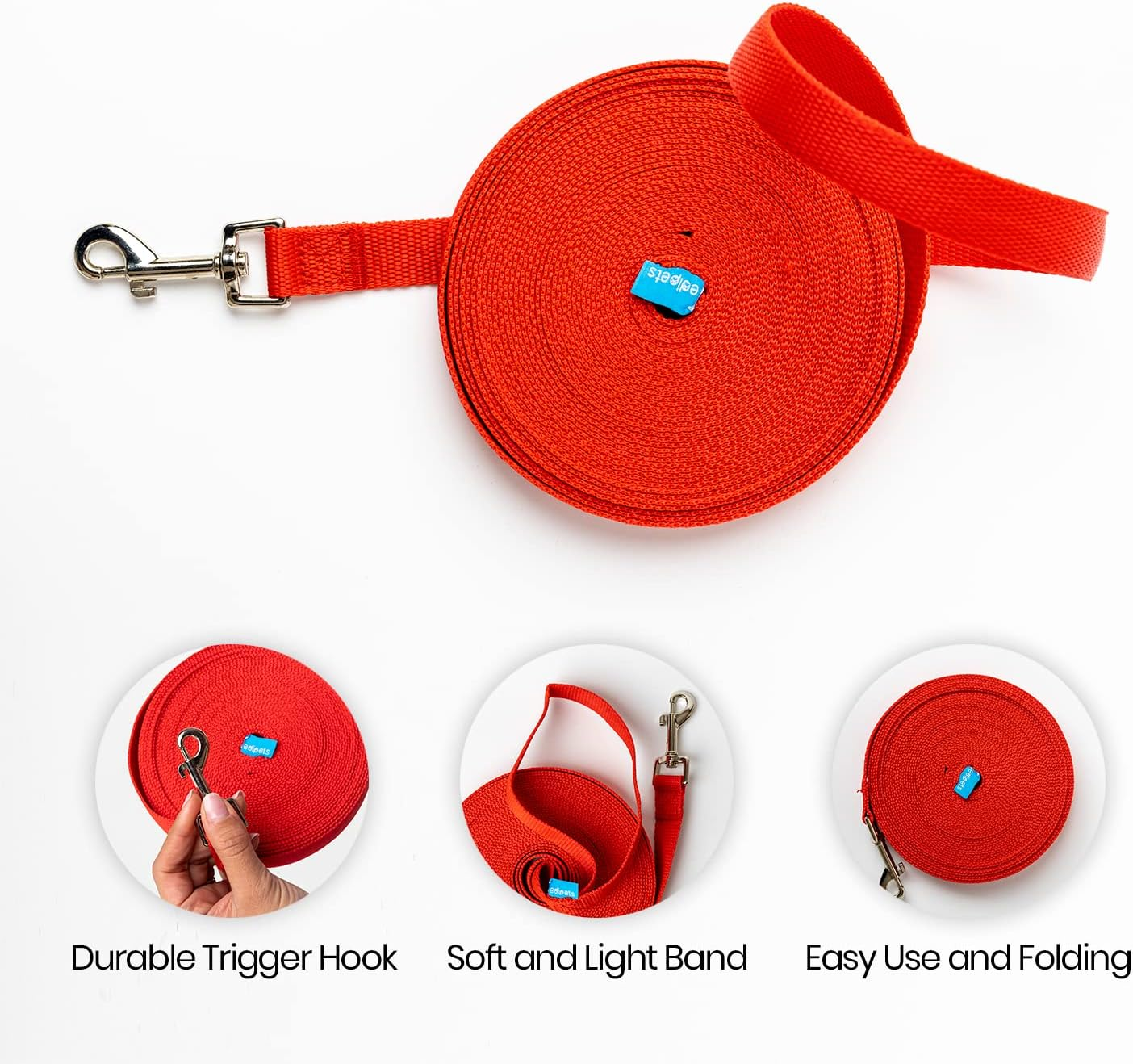 Edipets, Recall Lead for Dogs, 1.5 M / 3 M / 5 M / 10 M / 15 M, Waterproof Training Lead for Large to Small Dogs, Robust Dog Lead (3 Metres, Red) image number 1