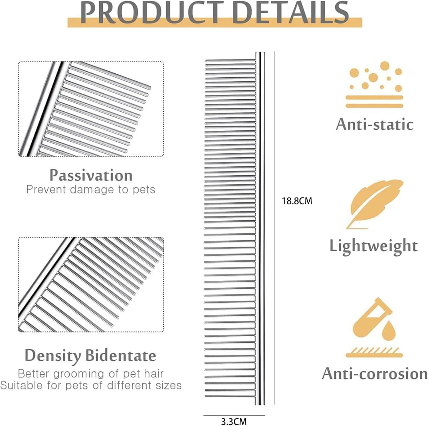 Dog Combs for Grooming, Metal Cat Comb for Removing Tangles and Knots, Professional Grooming Tool Long Haired Dog, Cat and Other Pets image number 3